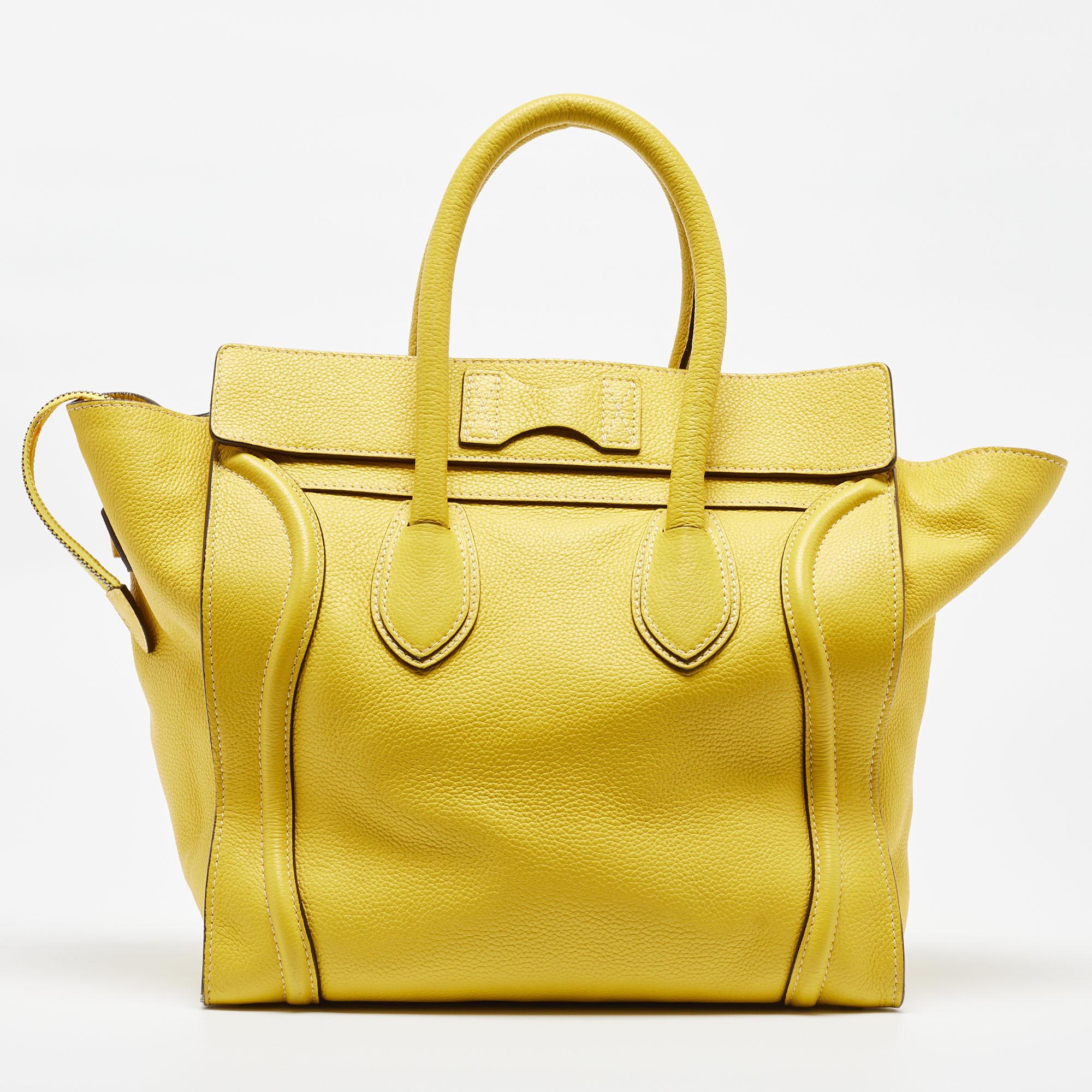 Celine Yellow Leather Mini Luggage Tote For Sale 13