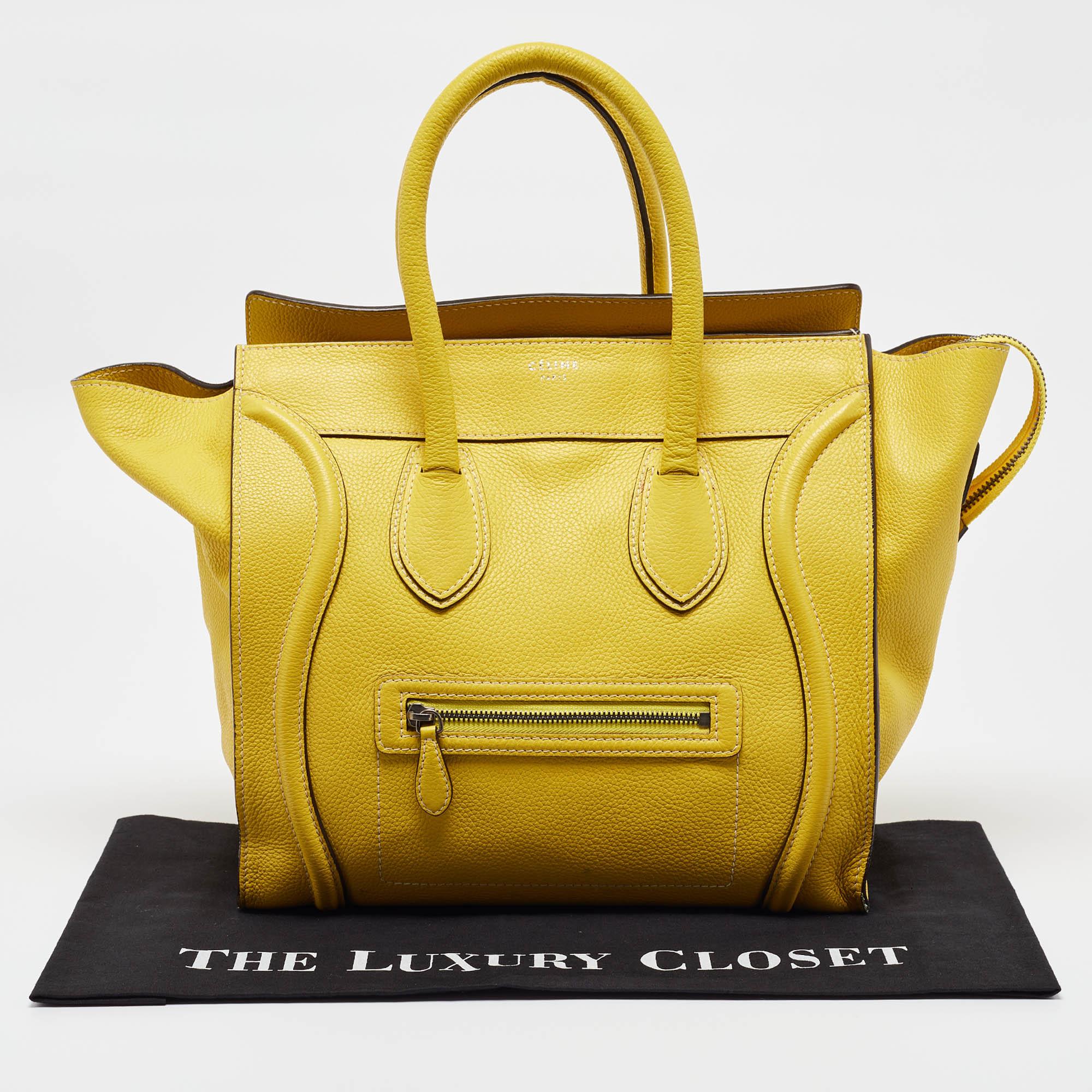 Celine Yellow Leather Mini Luggage Tote For Sale 14