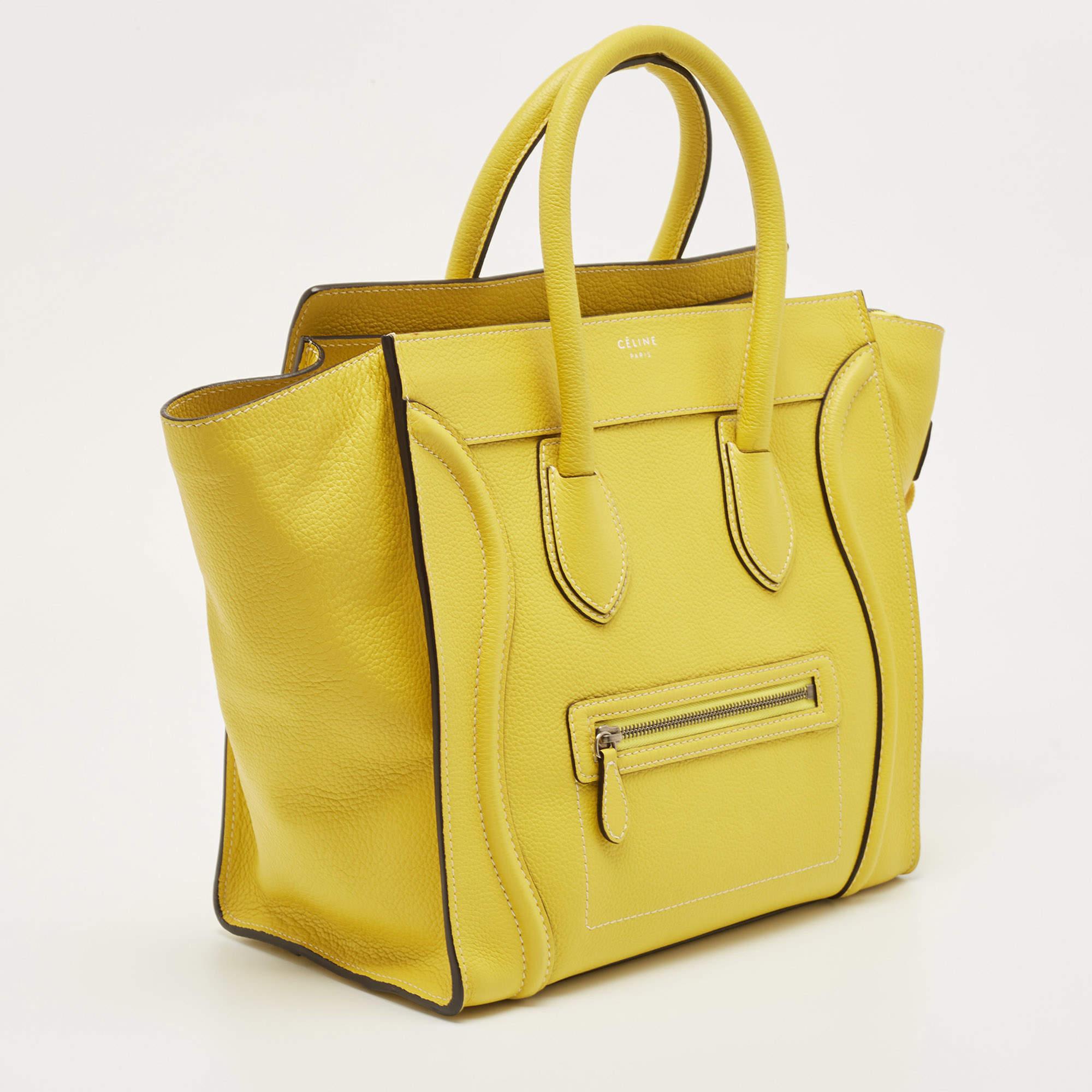 Celine Yellow Leather Mini Luggage Tote In Excellent Condition In Dubai, Al Qouz 2