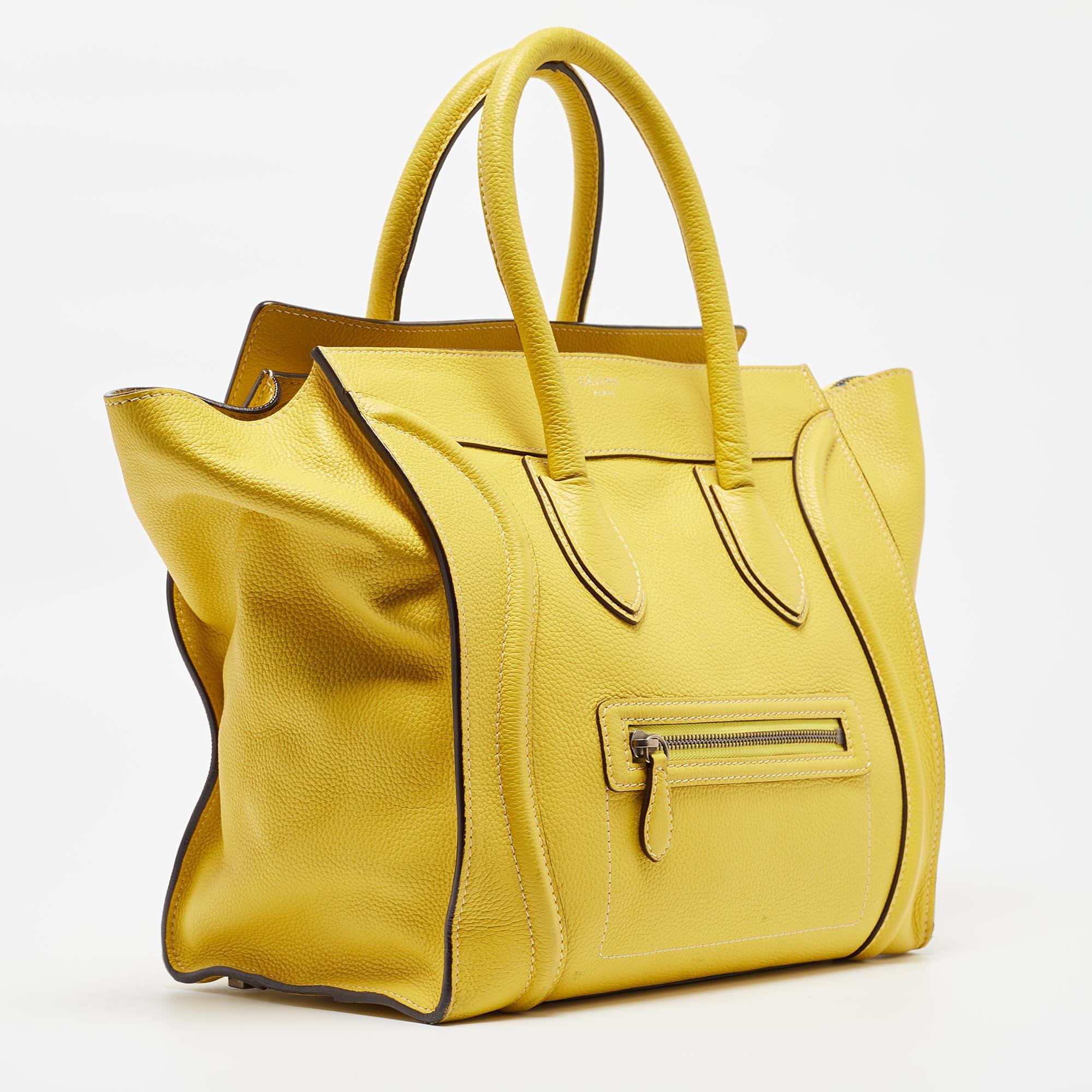 Celine Yellow Leather Mini Luggage Tote In Good Condition For Sale In Dubai, Al Qouz 2