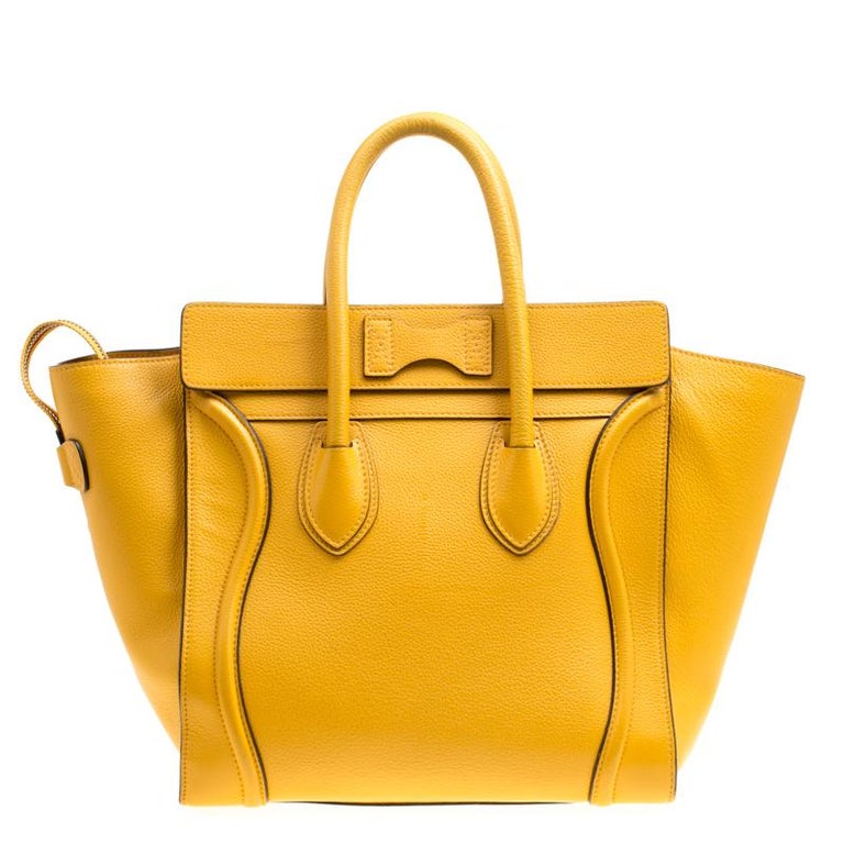Celine Yellow Leather Mini Luggage Tote For Sale at 1stDibs