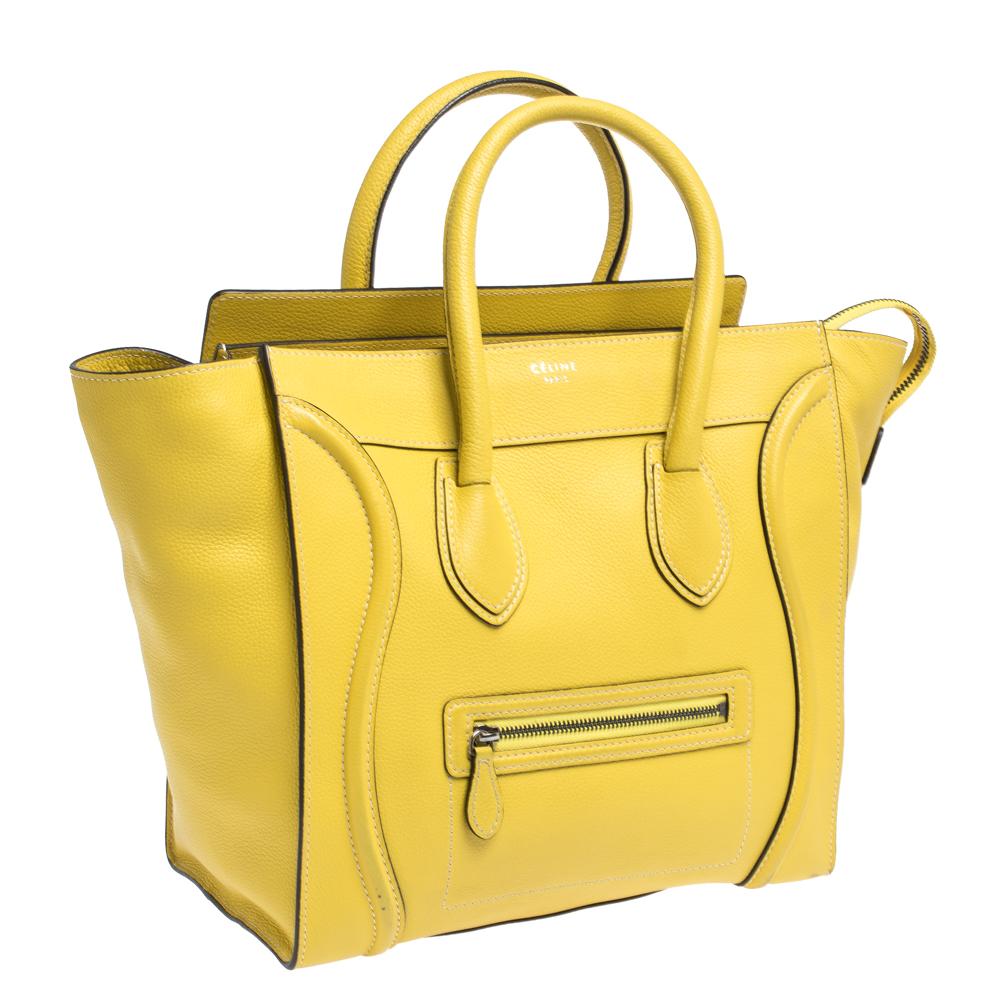Women's Celine Yellow Leather Mini Luggage Tote