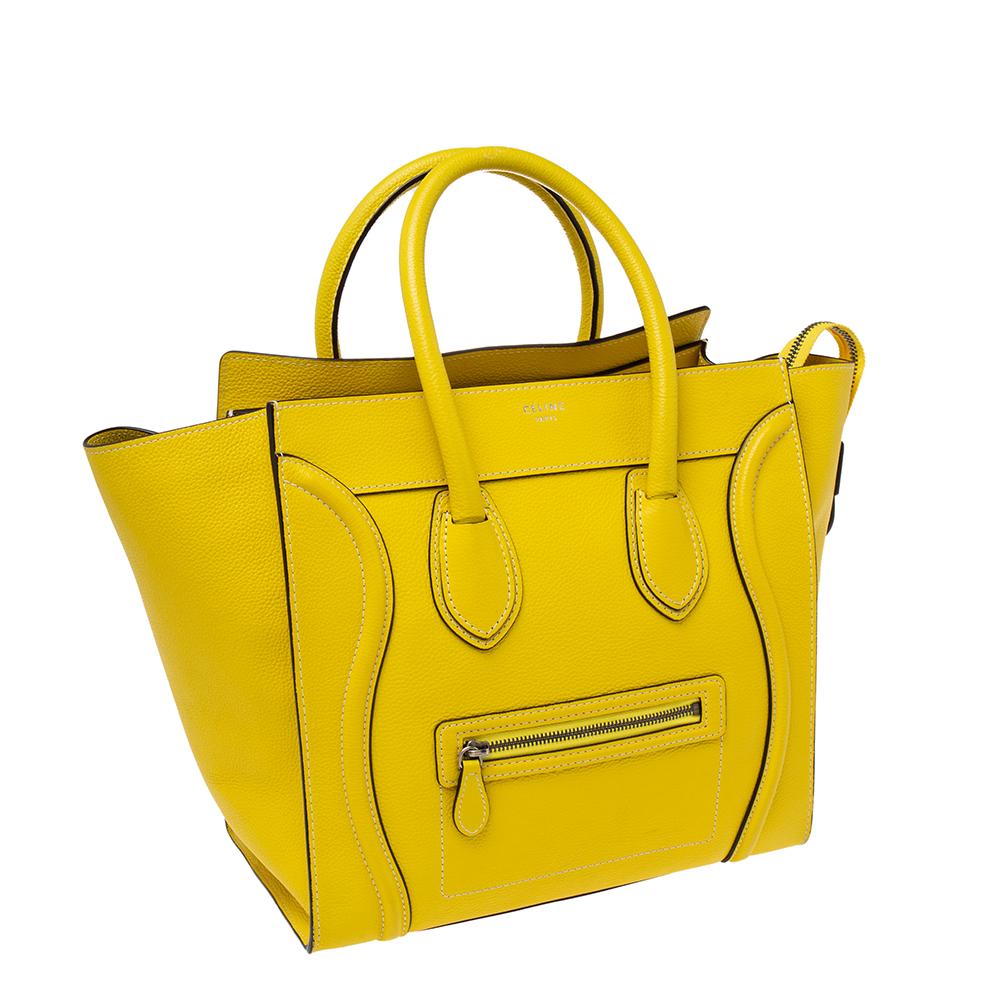 Women's Celine Yellow Leather Mini Luggage Tote