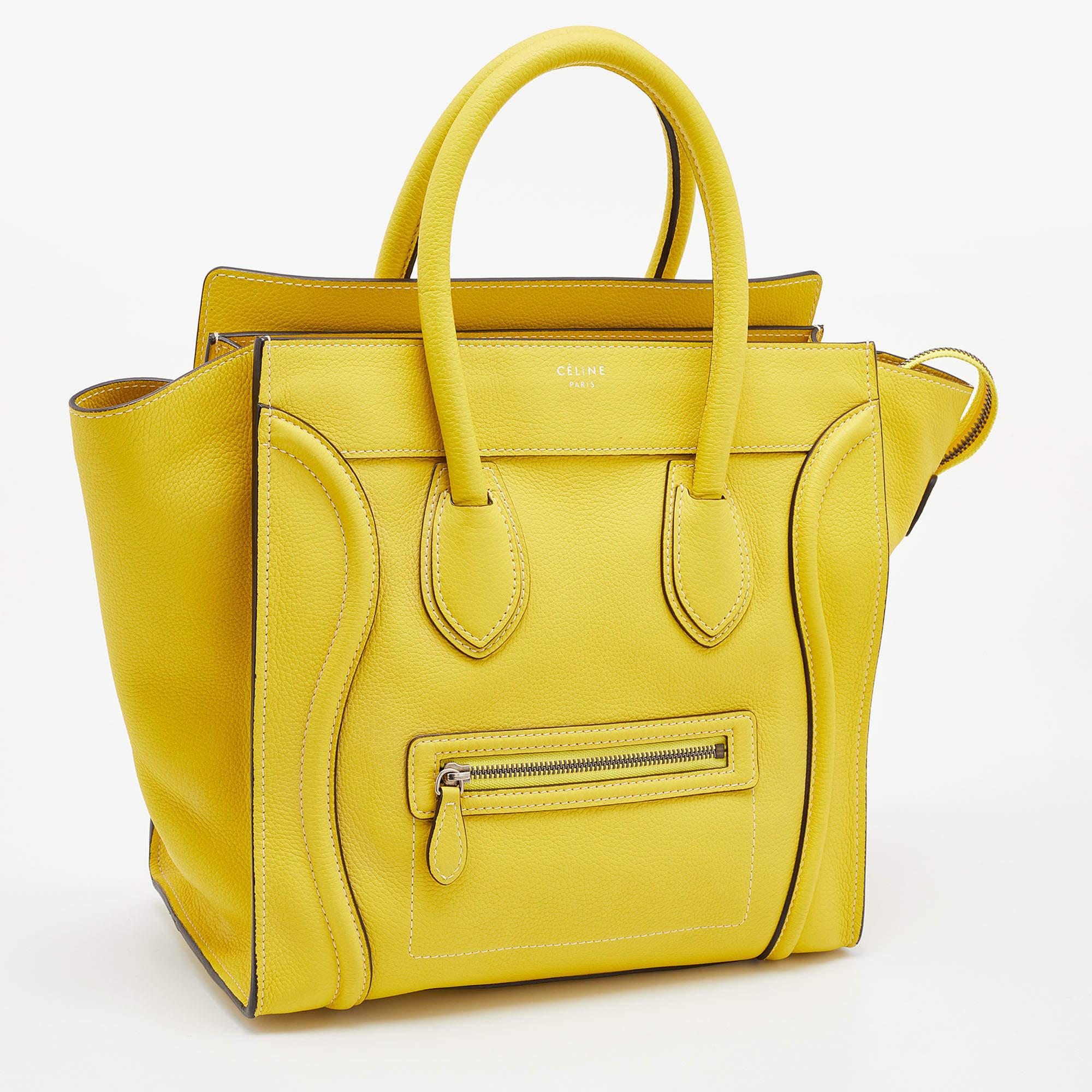 Women's Celine Yellow Leather Mini Luggage Tote
