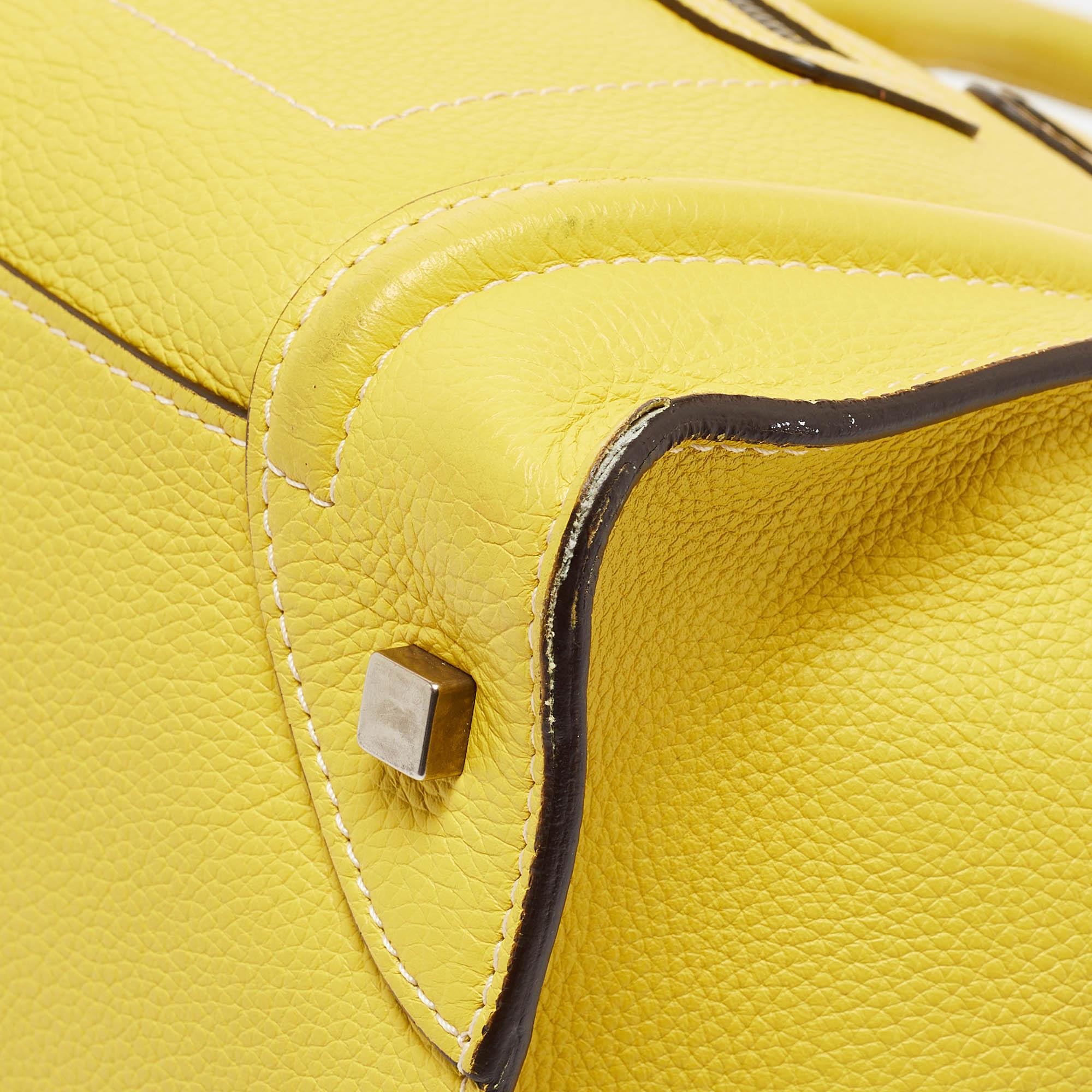 Women's Celine Yellow Leather Mini Luggage Tote For Sale