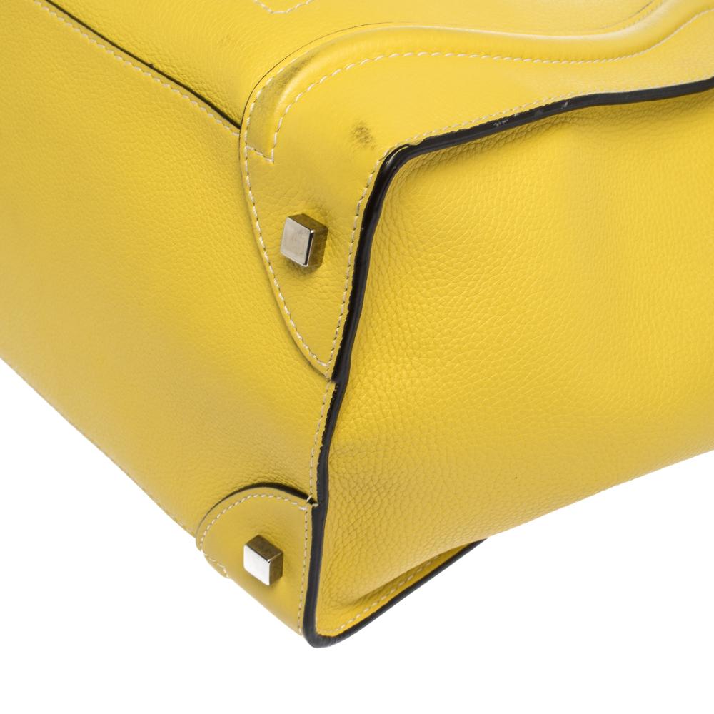 Celine Yellow Leather Mini Luggage Tote In Good Condition In Dubai, Al Qouz 2