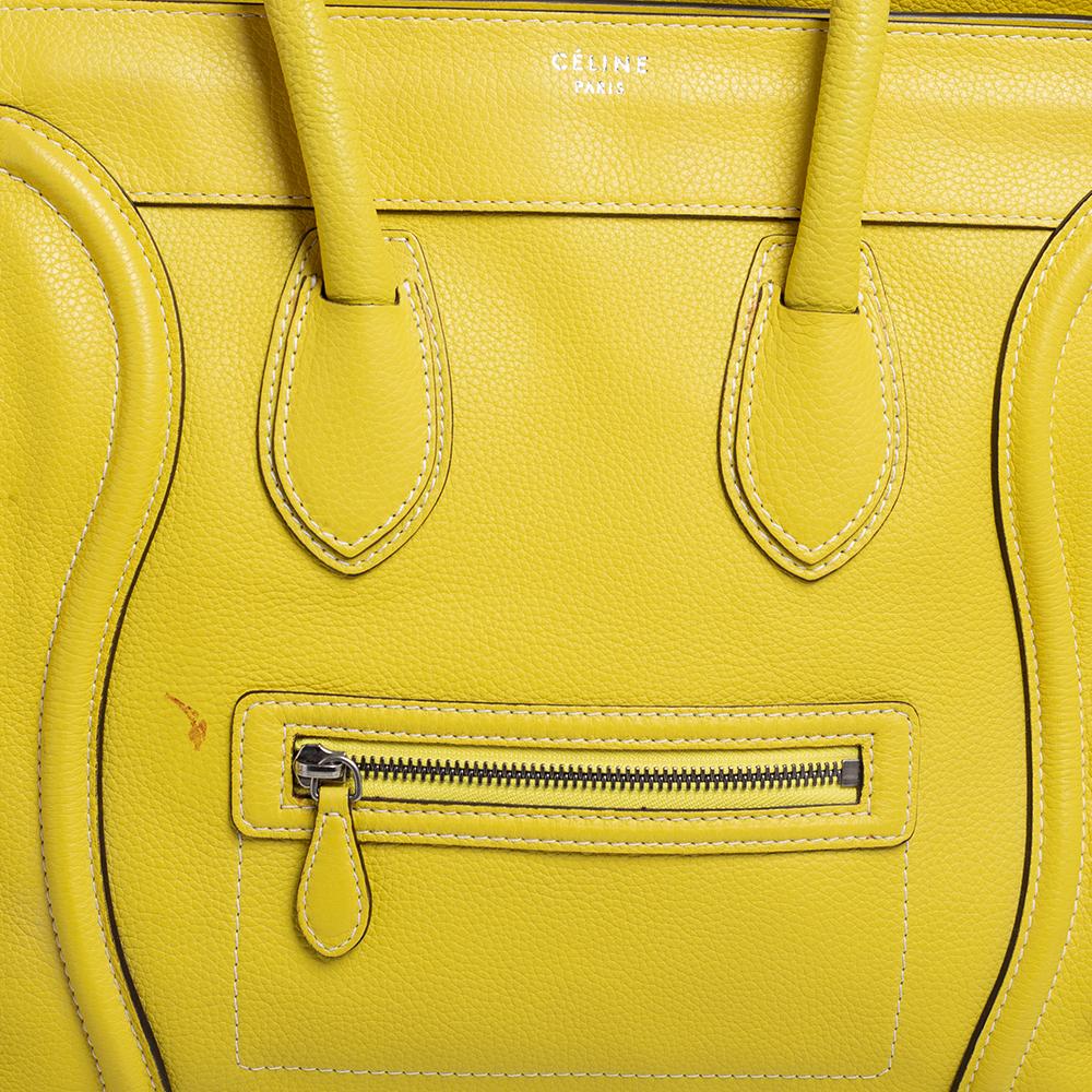 Celine Yellow Leather Mini Luggage Tote In Good Condition In Dubai, Al Qouz 2