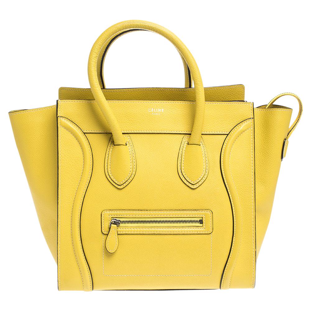 Celine Yellow Leather Mini Luggage Tote For Sale at 1stDibs | celine bag