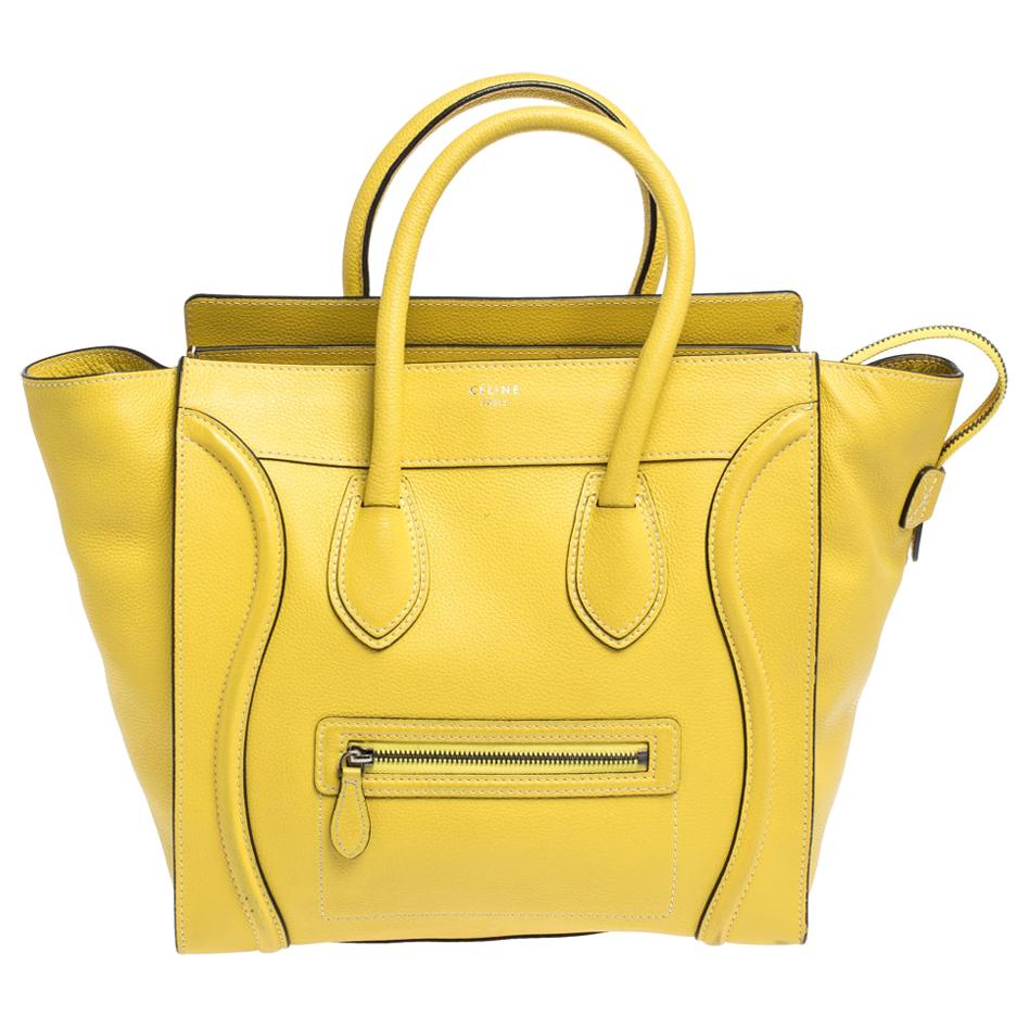 Celine Yellow Leather Mini Luggage Tote