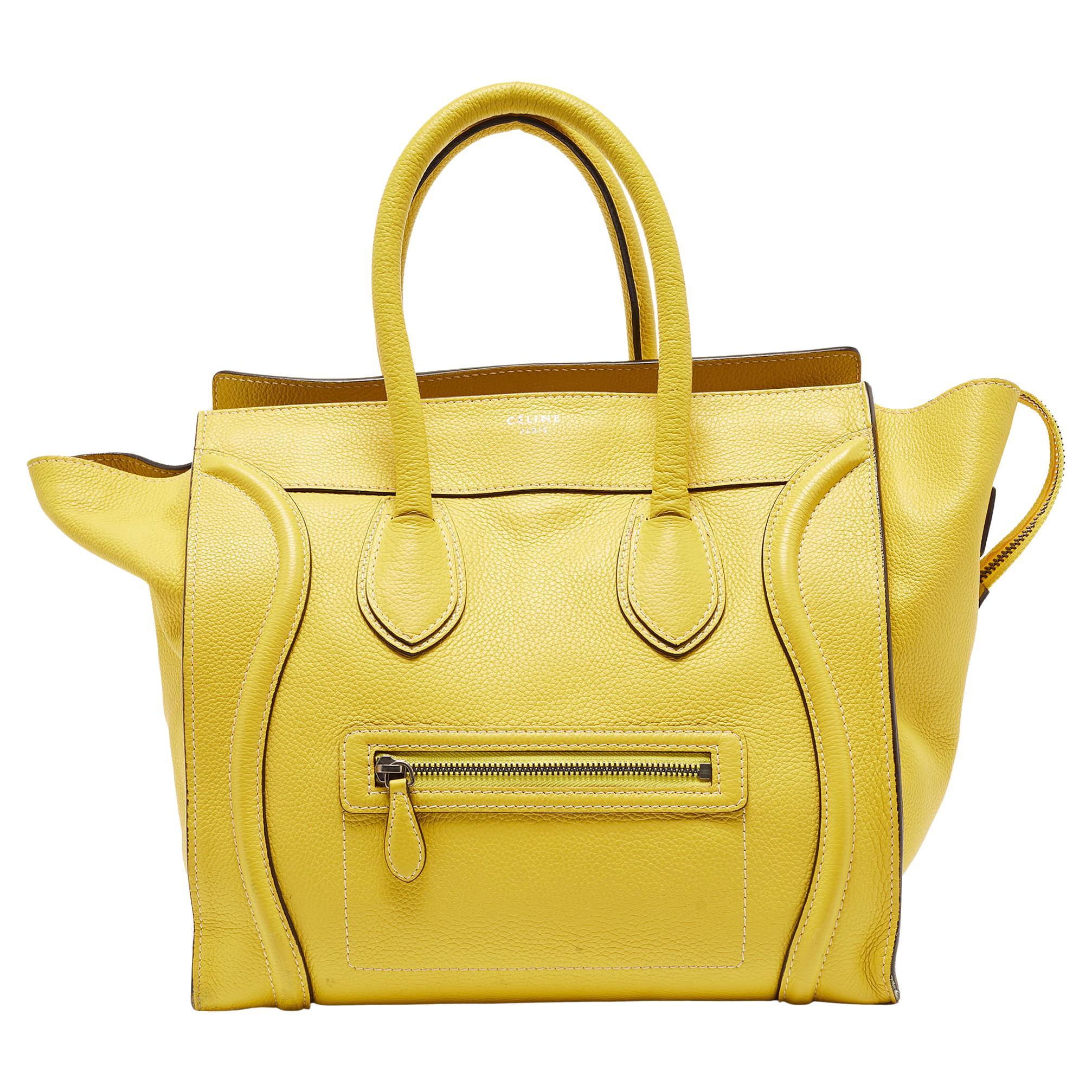 Celine Yellow Leather Mini Luggage Tote For Sale
