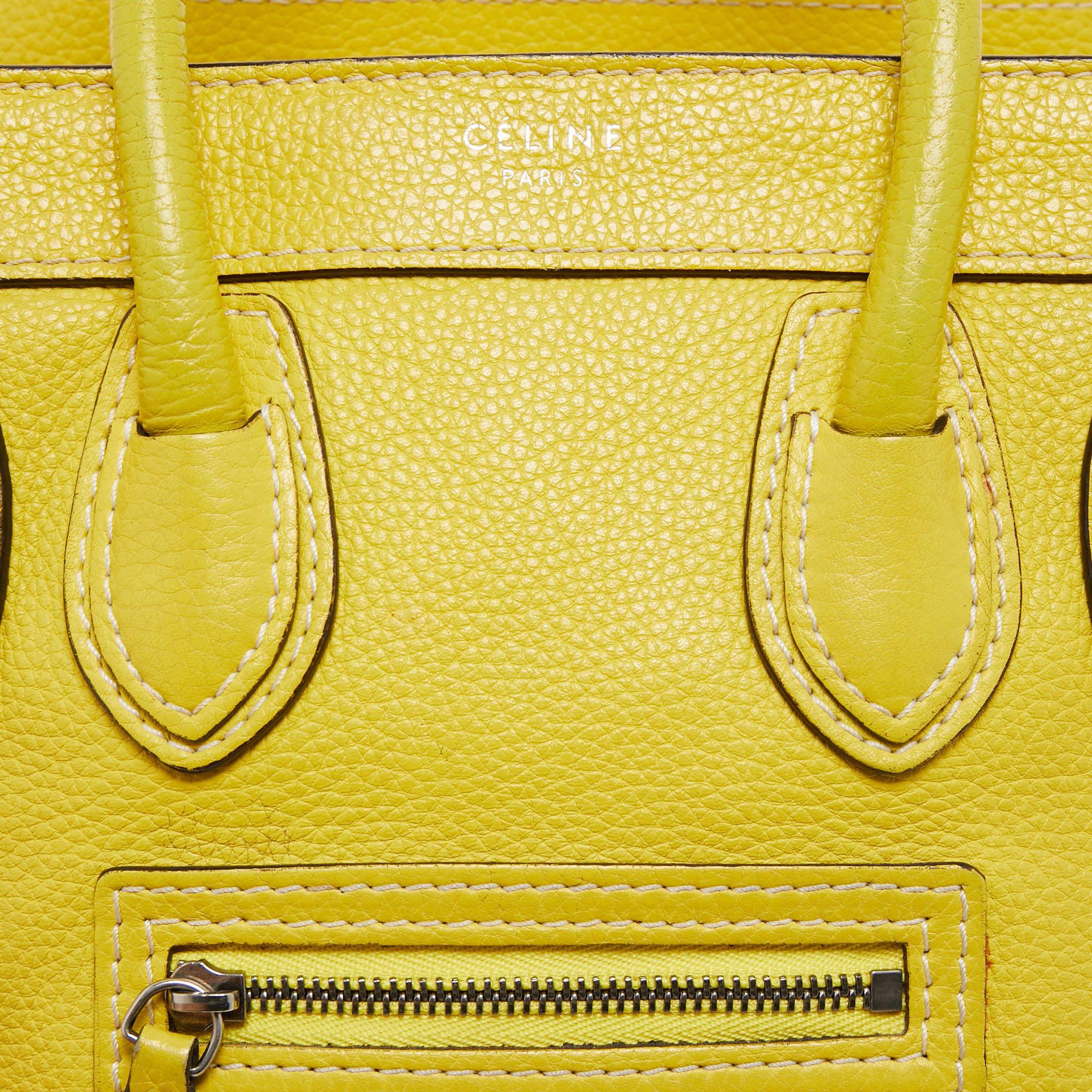 Céline Yellow Leather Nano Luggage Tote For Sale 9
