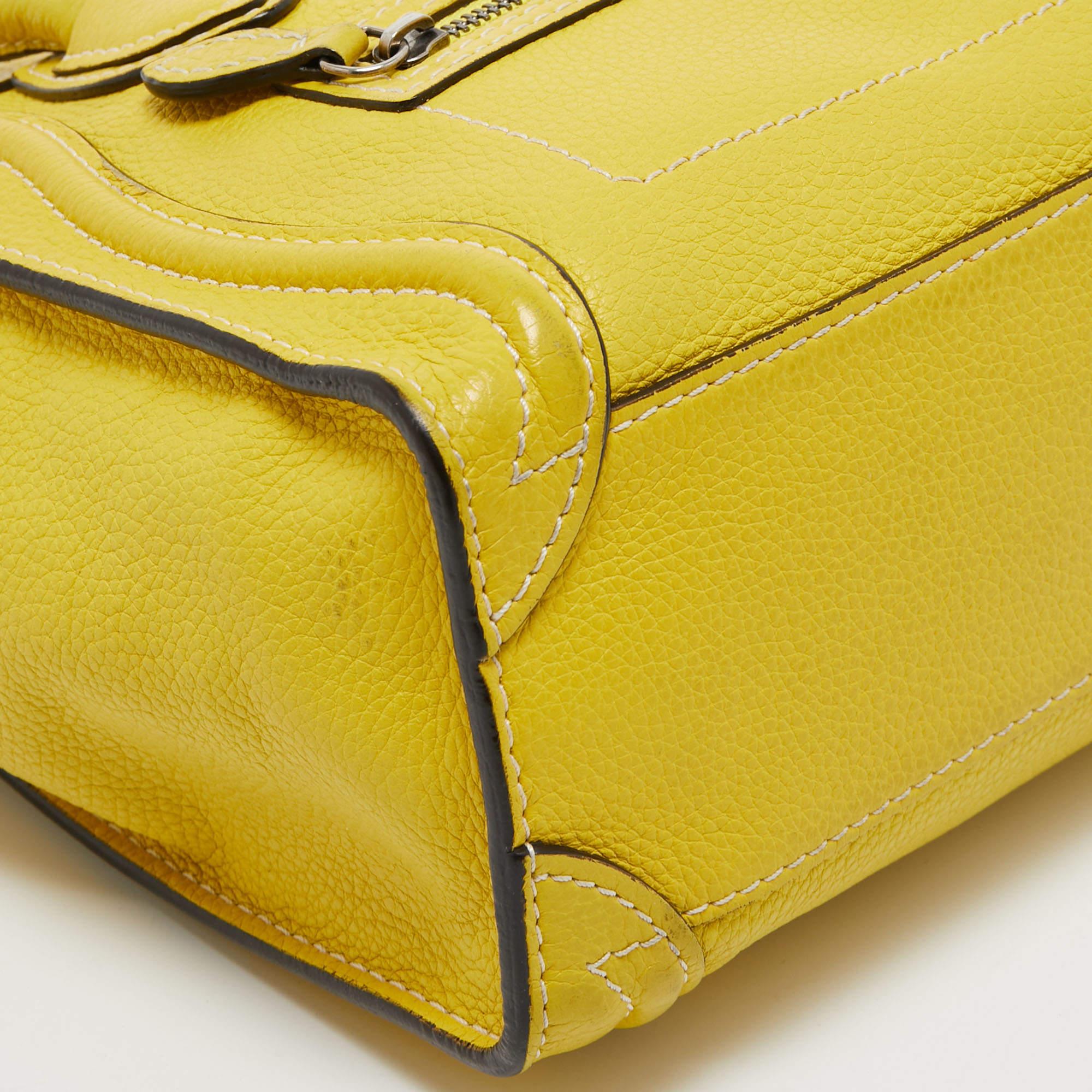 Céline Yellow Leather Nano Luggage Tote For Sale 11