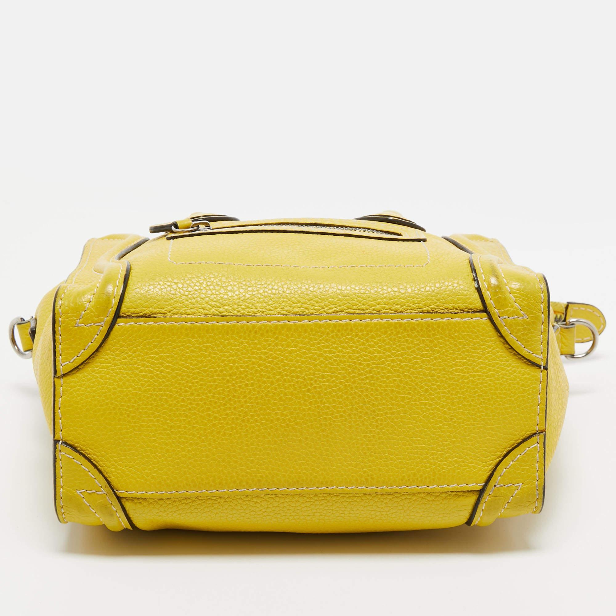 Céline Yellow Leather Nano Luggage Tote For Sale 12