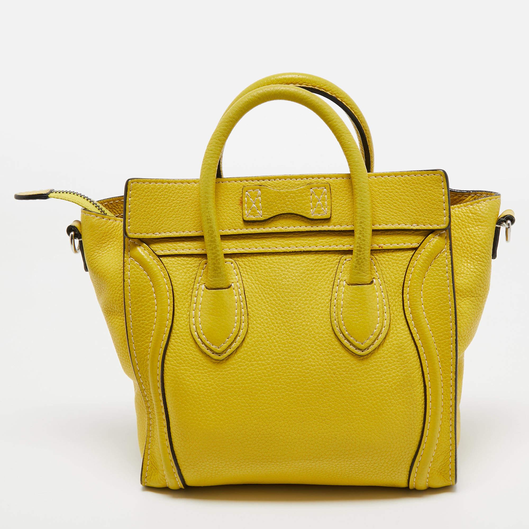 Céline Yellow Leather Nano Luggage Tote 12