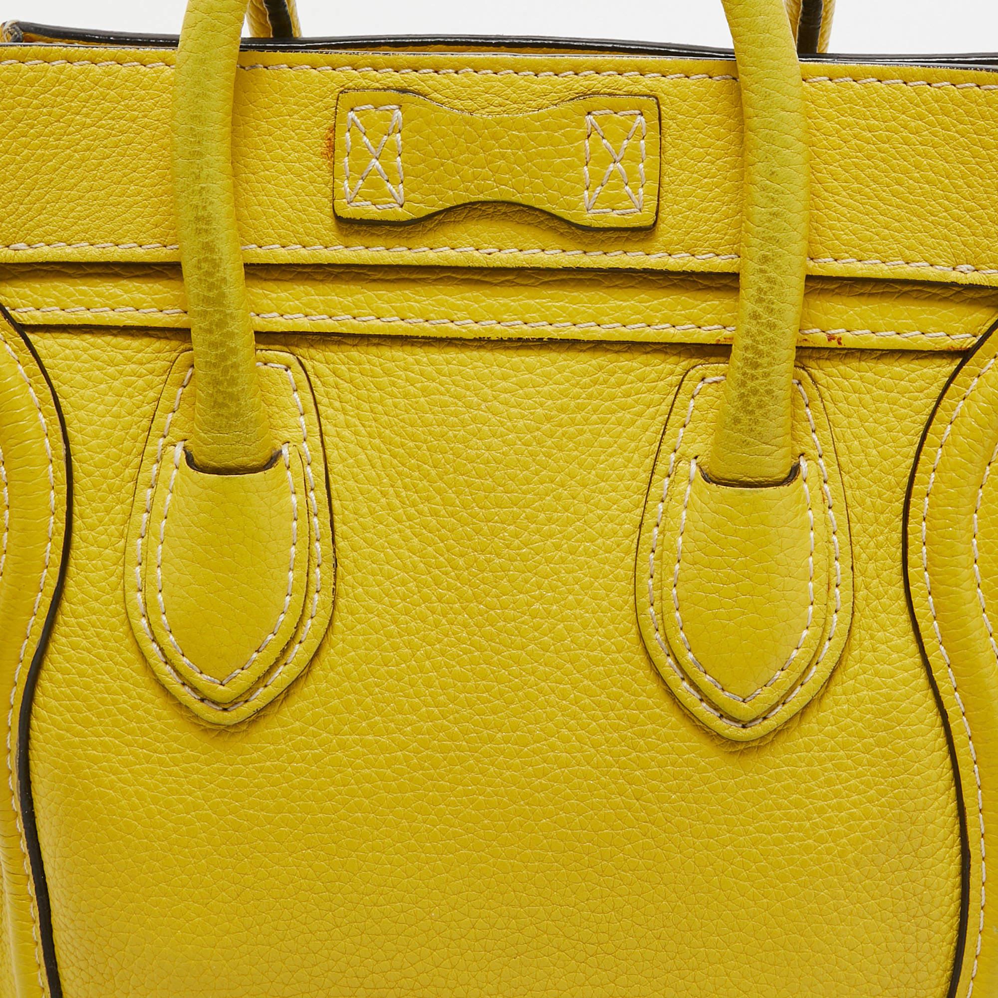 Céline Yellow Leather Nano Luggage Tote For Sale 14