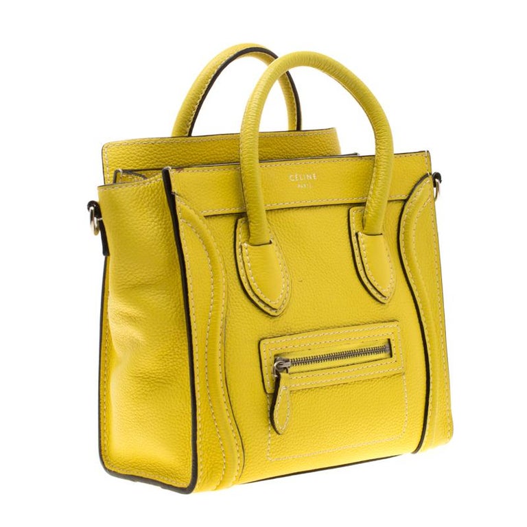 Celine Yellow Leather Nano Luggage Tote For Sale at 1stDibs