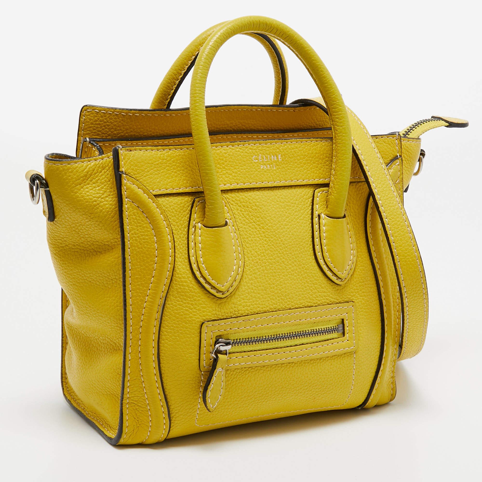 Céline Yellow Leather Nano Luggage Tote In Good Condition For Sale In Dubai, Al Qouz 2