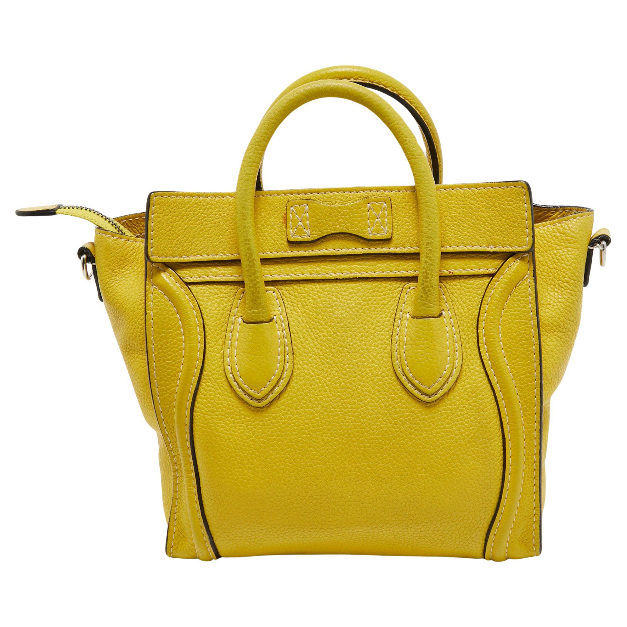 Céline Yellow Leather Nano Luggage Tote In Good Condition In Dubai, Al Qouz 2