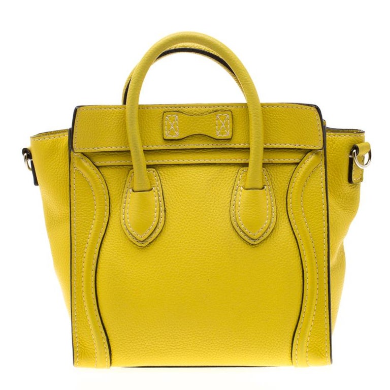 Celine Yellow Leather Nano Luggage Tote For Sale at 1stDibs