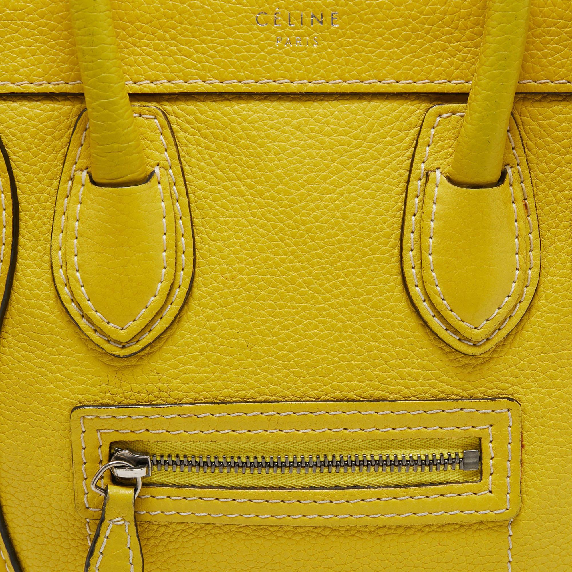 Women's Céline Yellow Leather Nano Luggage Tote For Sale