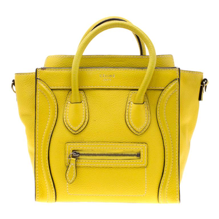 Celine Yellow Leather Nano Luggage Tote For Sale at 1stDibs