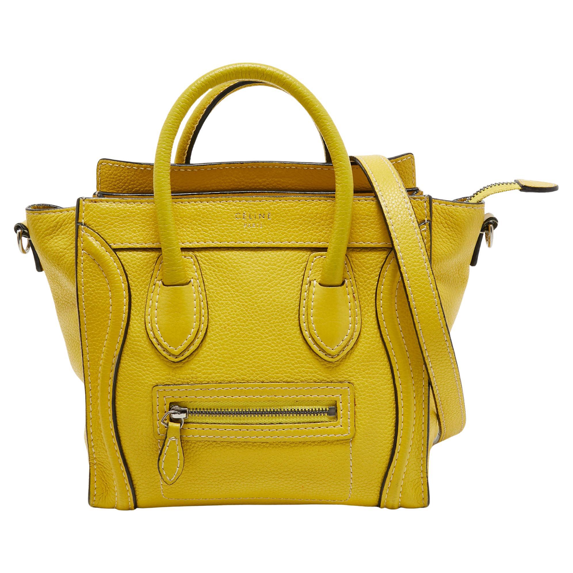 Céline Yellow Leather Nano Luggage Tote For Sale