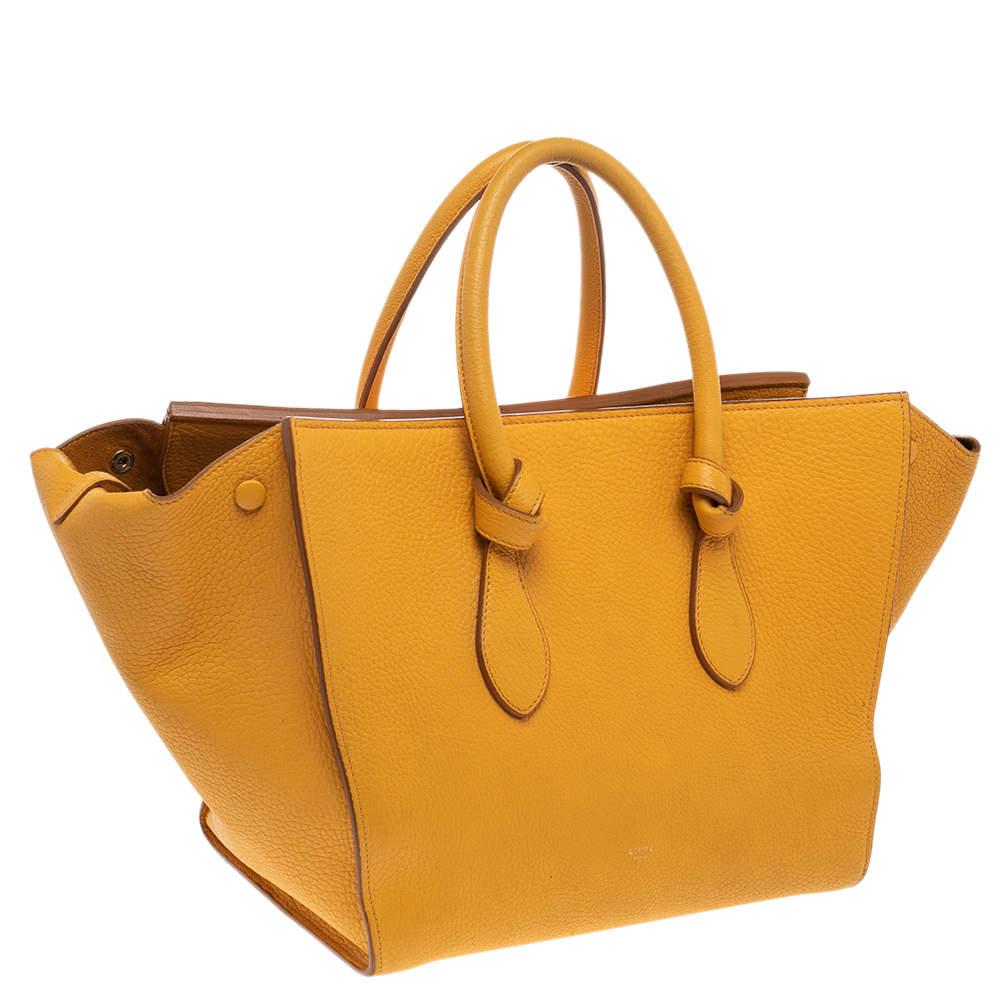 Women's Celine Yellow Leather Small Tie Tote For Sale