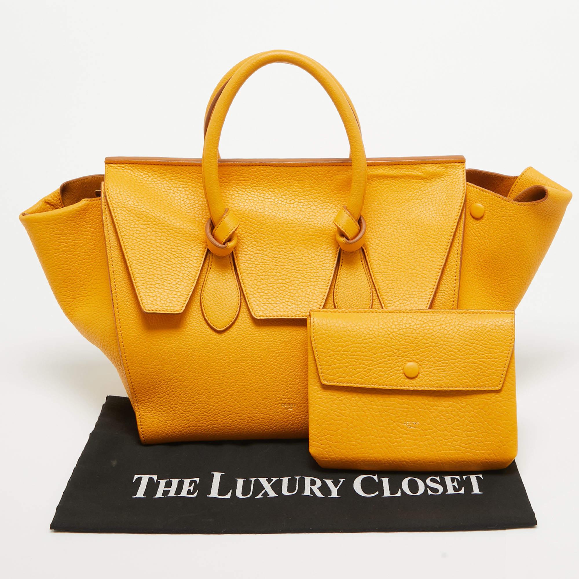 Celine Yellow Leather Small Tie Tote w/Pouch For Sale 16