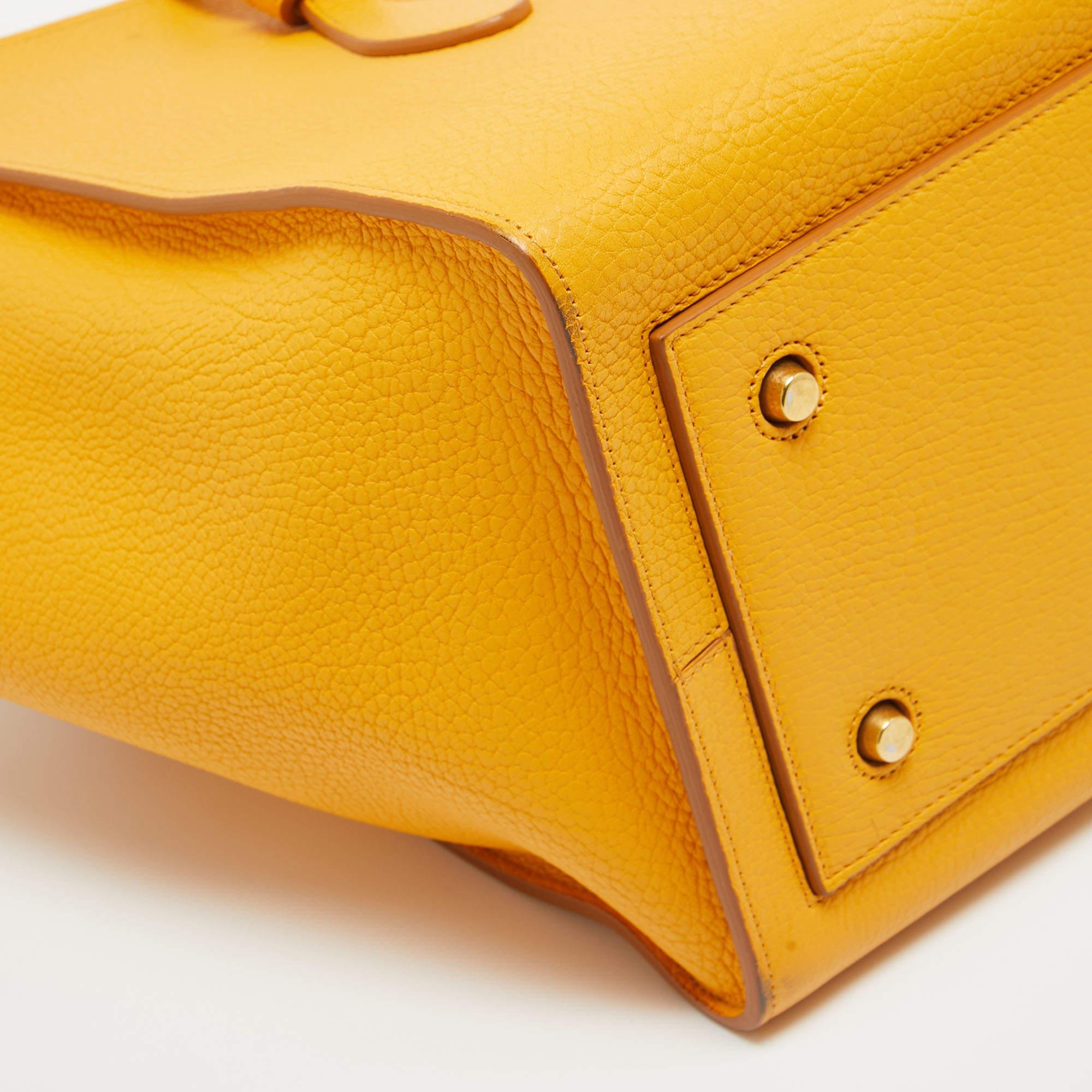 Celine Yellow Leather Small Tie Tote w/Pouch In Good Condition In Dubai, Al Qouz 2
