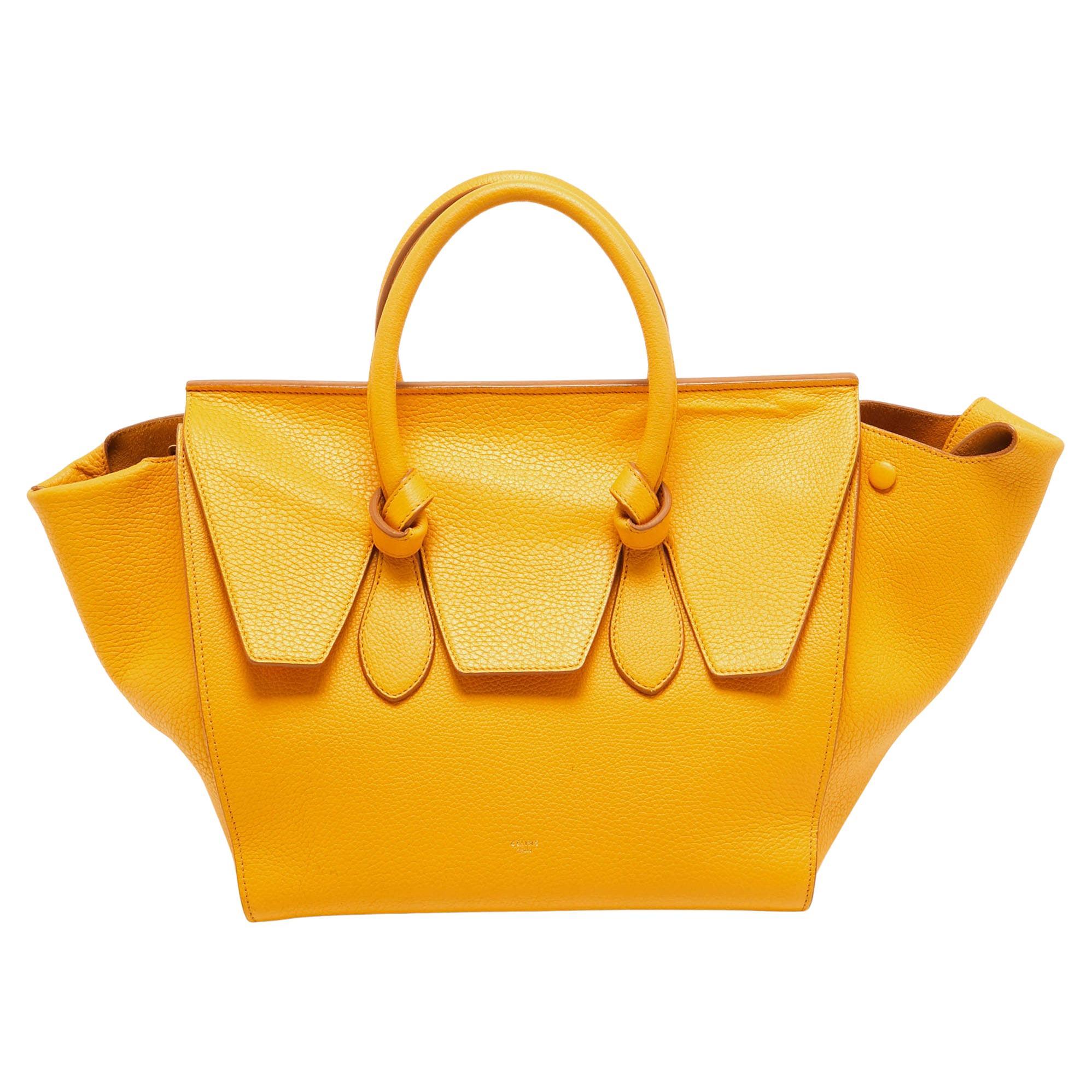 Celine Yellow Leather Small Tie Tote w/Pouch For Sale