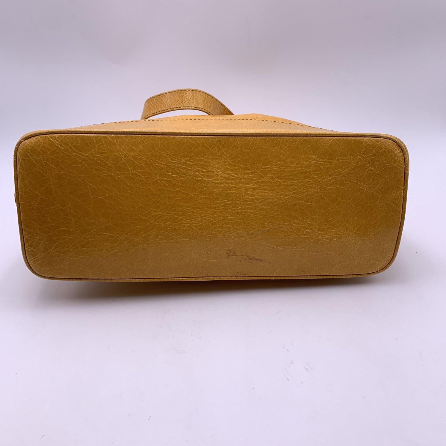 Celine Yellow Mustard Crinkled Leather Tote Shoulder Bag 3