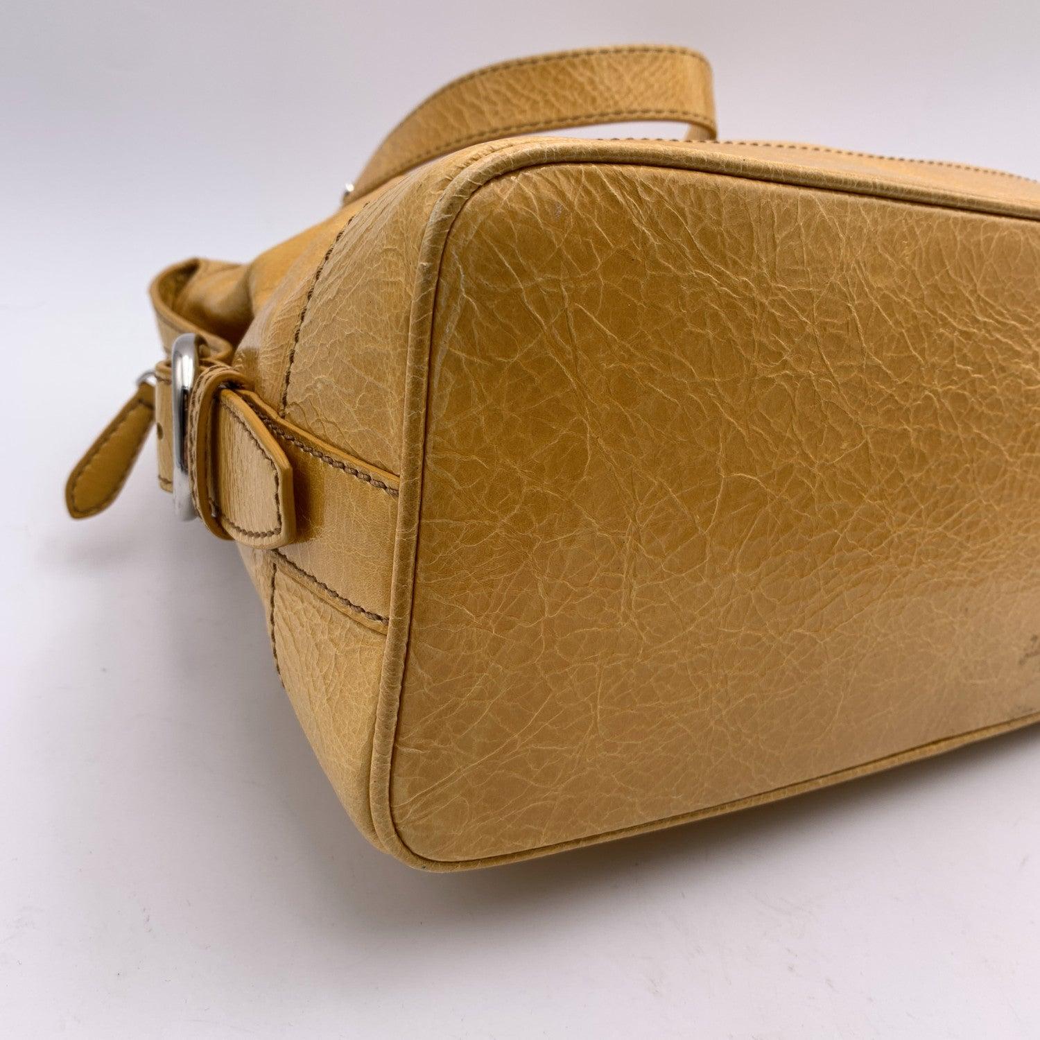 Celine Yellow Mustard Crinkled Leather Tote Shoulder Bag 4