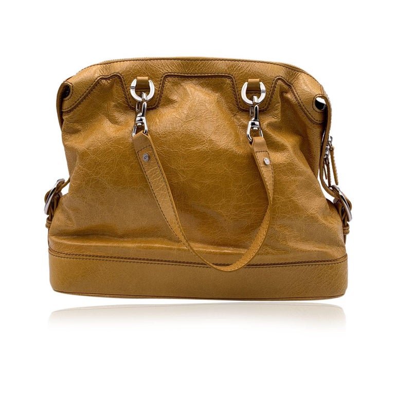 Celine Yellow Mustard Leather Bowling Bag Tote Satchel Handbag For Sale