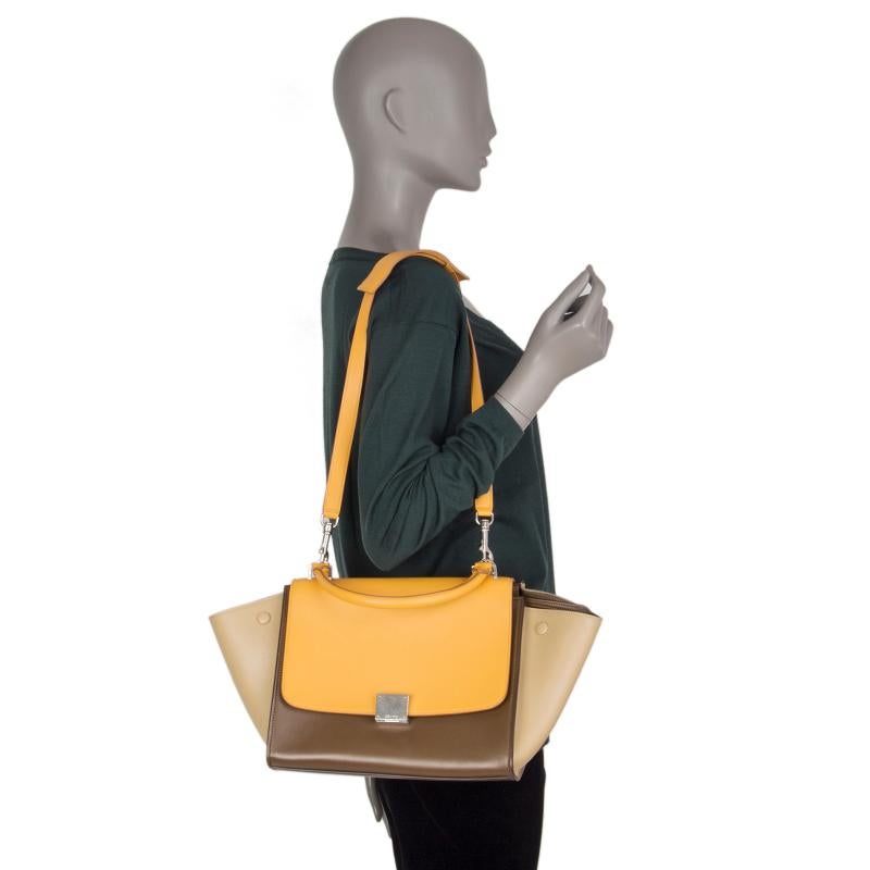 Women's CELINE yellow olive beige leather TRICOLOR TRAPEZE SMALL Shoulder Bag