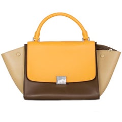 CELINE yellow olive beige leather TRICOLOR TRAPEZE SMALL Shoulder Bag