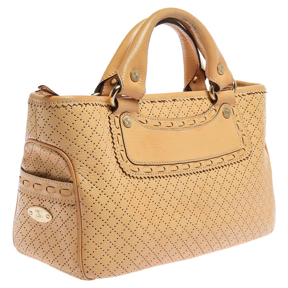Beige Celine Yellow Perforated Leather Boogie Tote