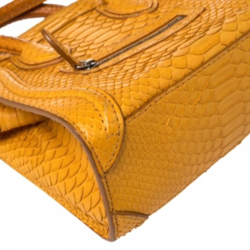 Celine Yellow Python Nano Luggage Tote In Fair Condition For Sale In Dubai, Al Qouz 2