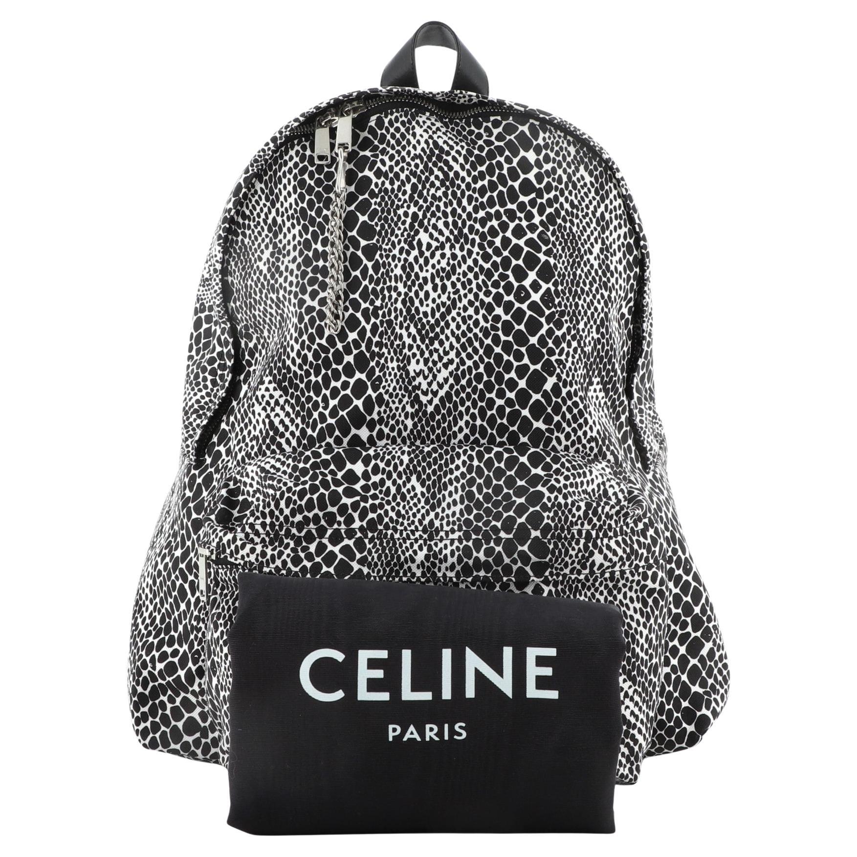 Celine Zip Around Backpack Printed Canvas Medium Black, Print, White For Sale