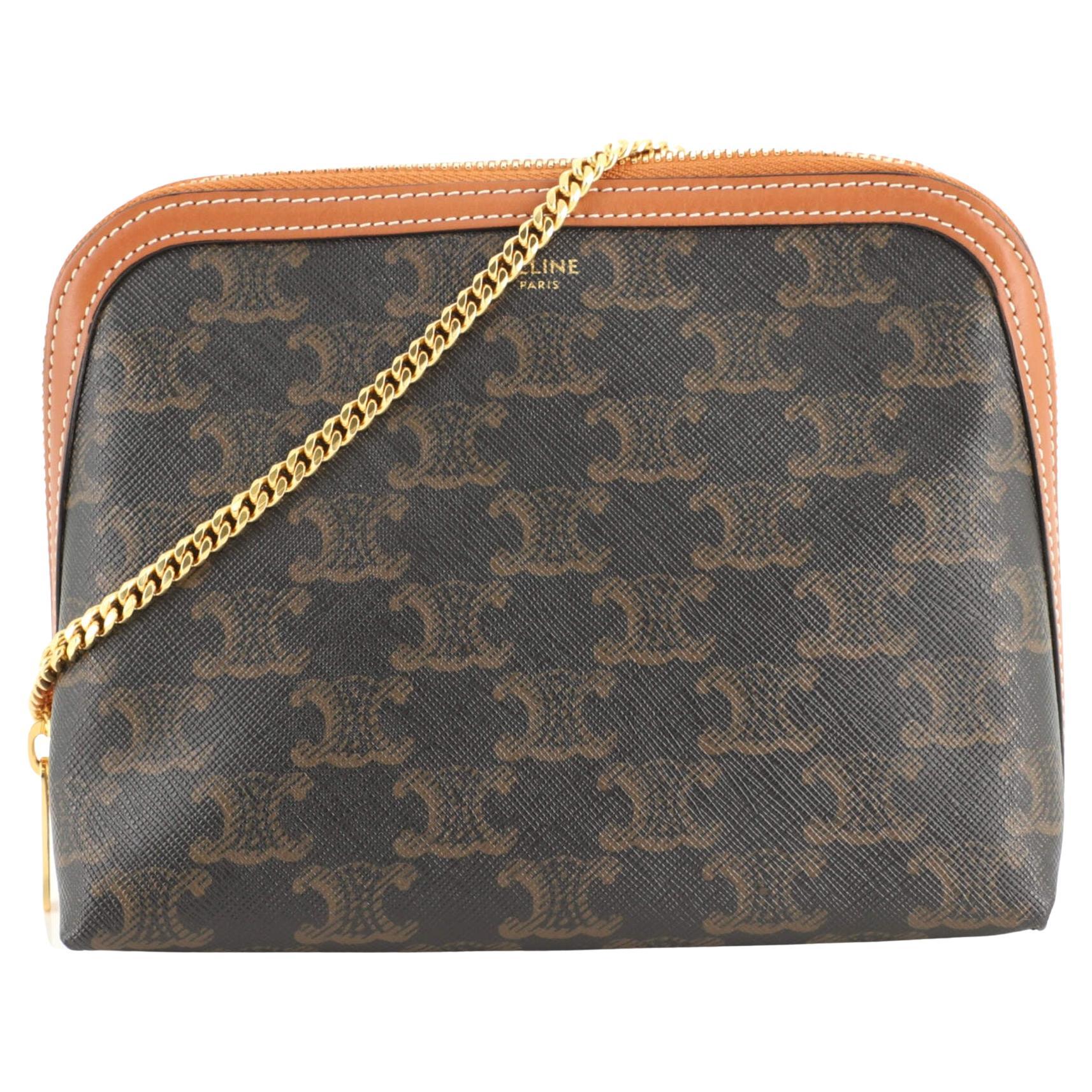 Shop CELINE Triomphe WALLET ON CHAIN TRIOMPHE in TEXTILE TRIOMPHE