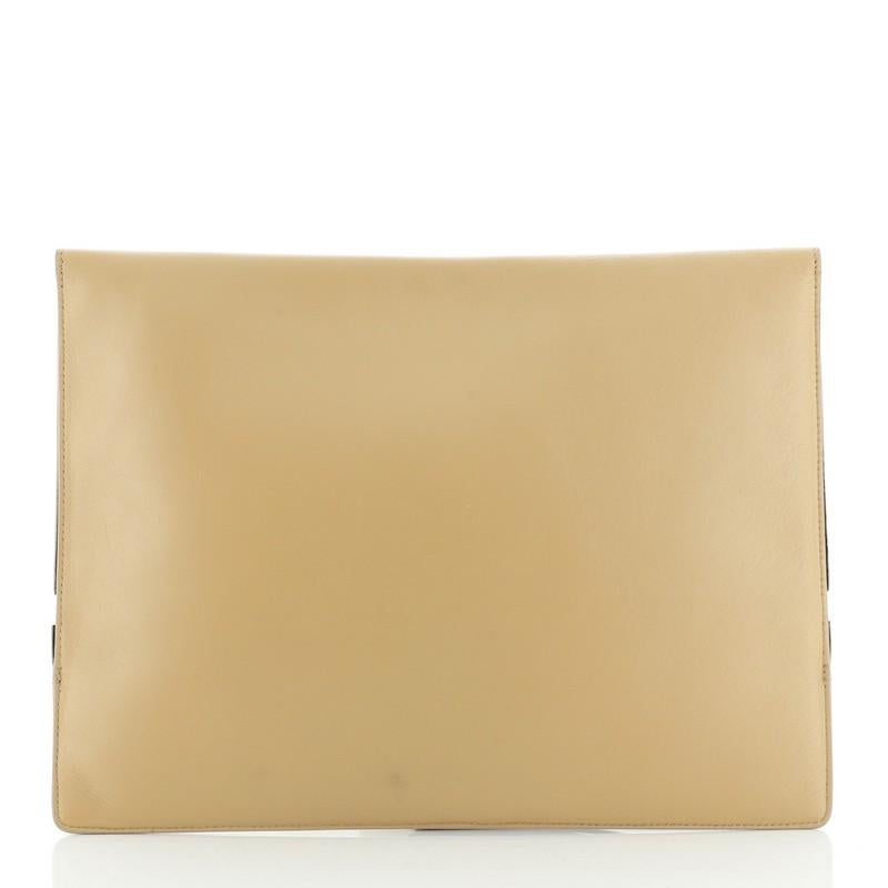 Beige Celine Zip Clutch Leather Oversized