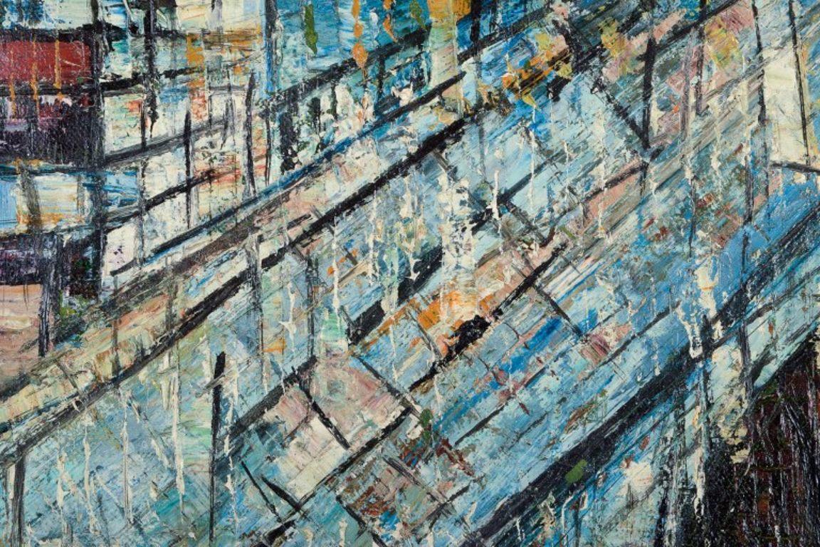 Celisson, artista francese, Paesaggio futuristico. Olio su tela. 1962 In condizioni ottime in vendita a Copenhagen, DK