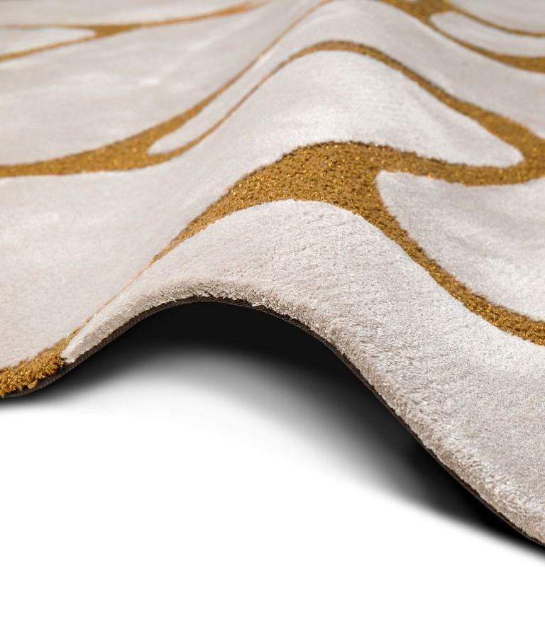 Modern Cell Gold Rug in Hand-Tufted Wool and Botanical Silk by Rug'Society For Sale