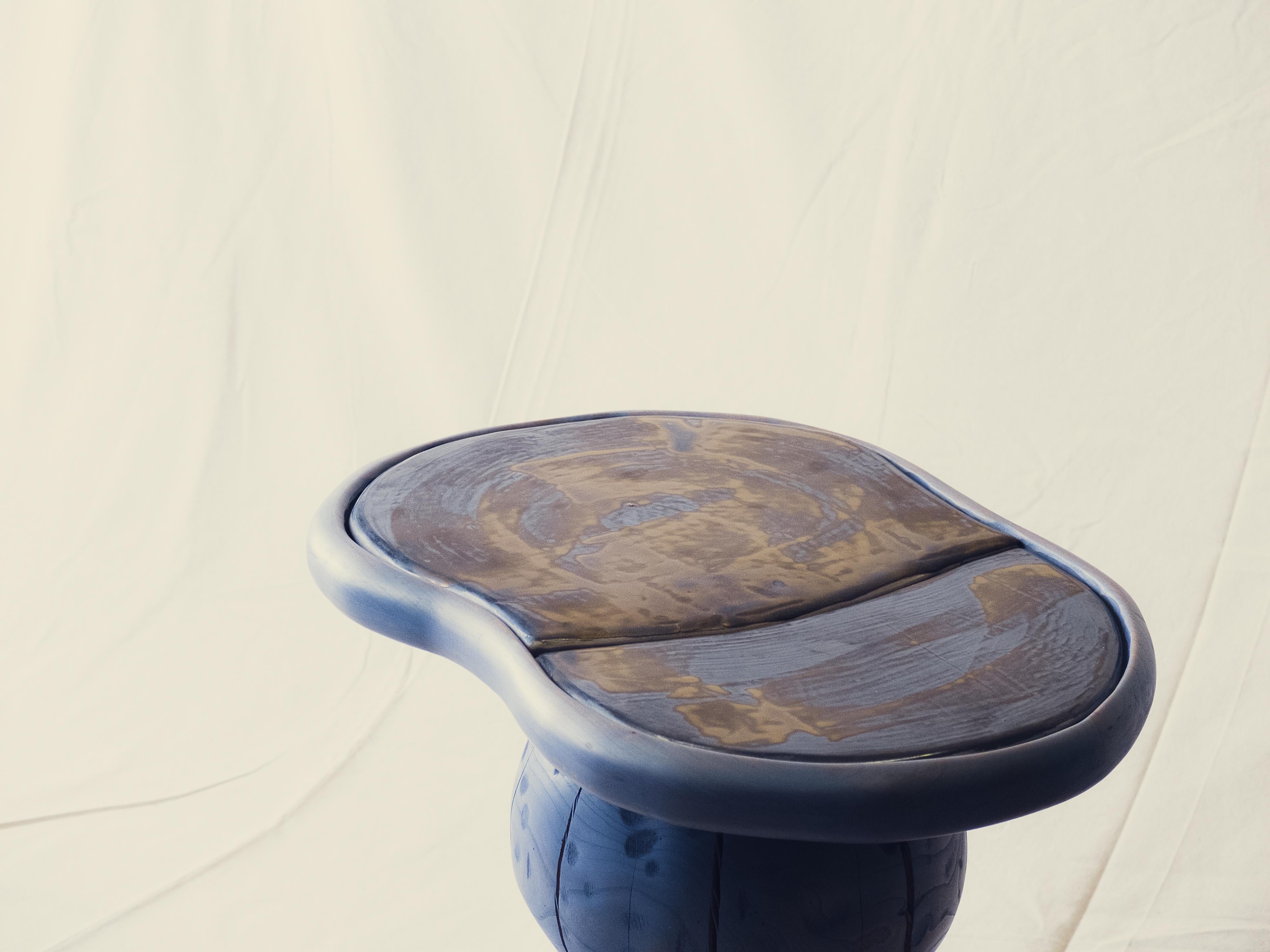 Post-Modern Cell Solid European Cherry Toulouse Cyan Bedside Table by Marco Calhau For Sale