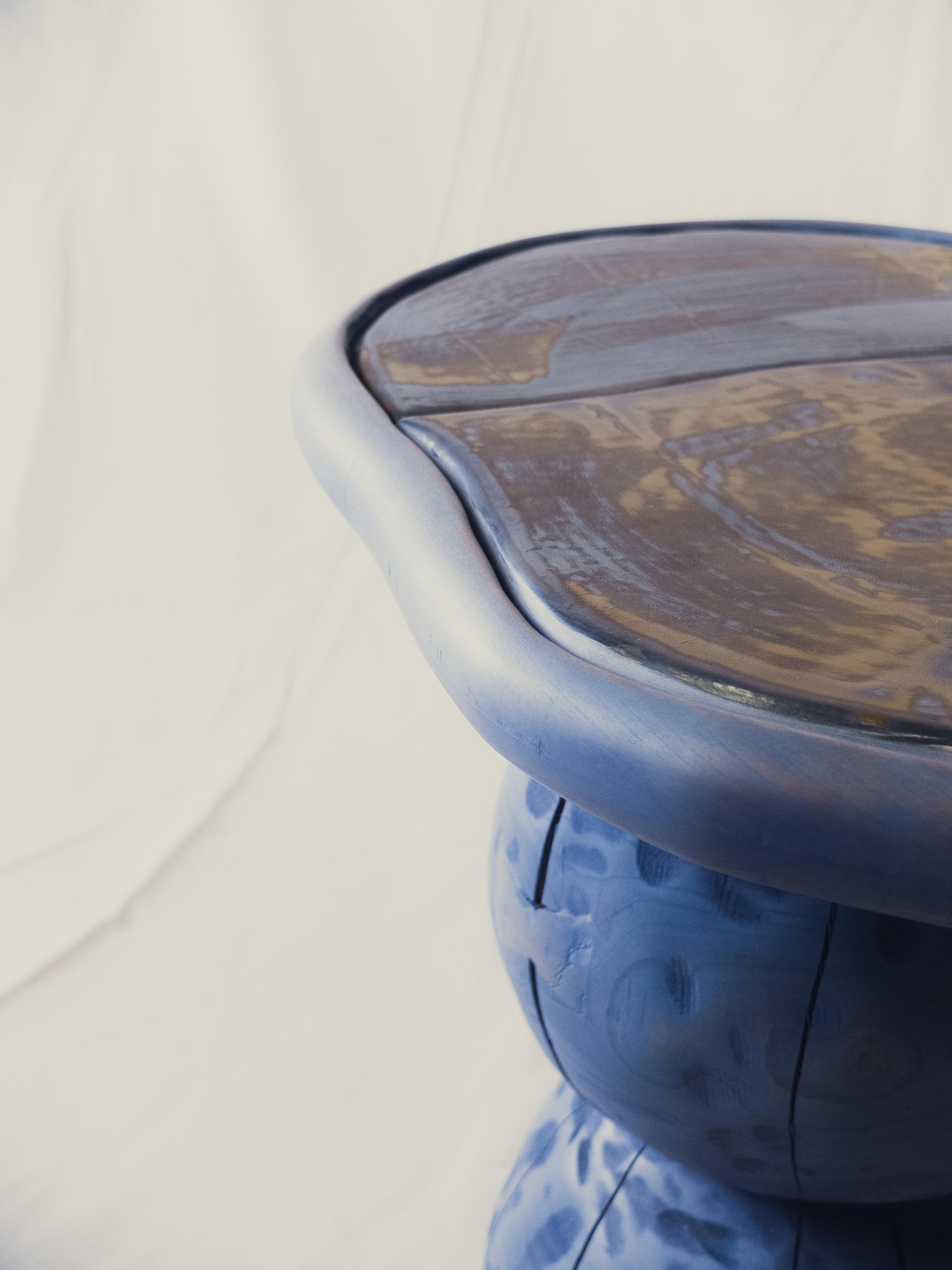 Glazed Cell Solid European Cherry Toulouse Cyan Bedside Table by Marco Calhau For Sale