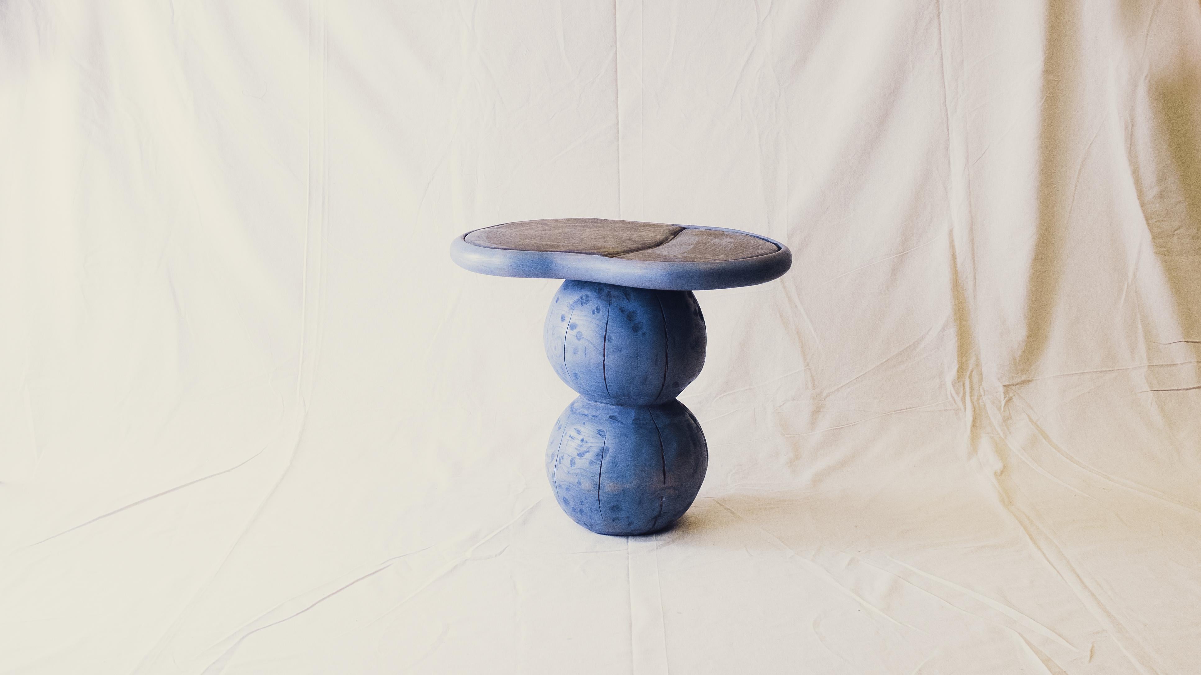 Stoneware Cell Solid European Cherry Toulouse Cyan Bedside Table by Marco Calhau For Sale