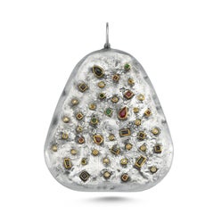 Silver and 24k Gold Celles Pendant with Sapphire, Ruby, Emerald, Diamonds