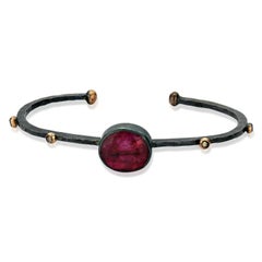 Bracciale Celles in argento ossidato e oro 8k con rubino e diamanti champagne