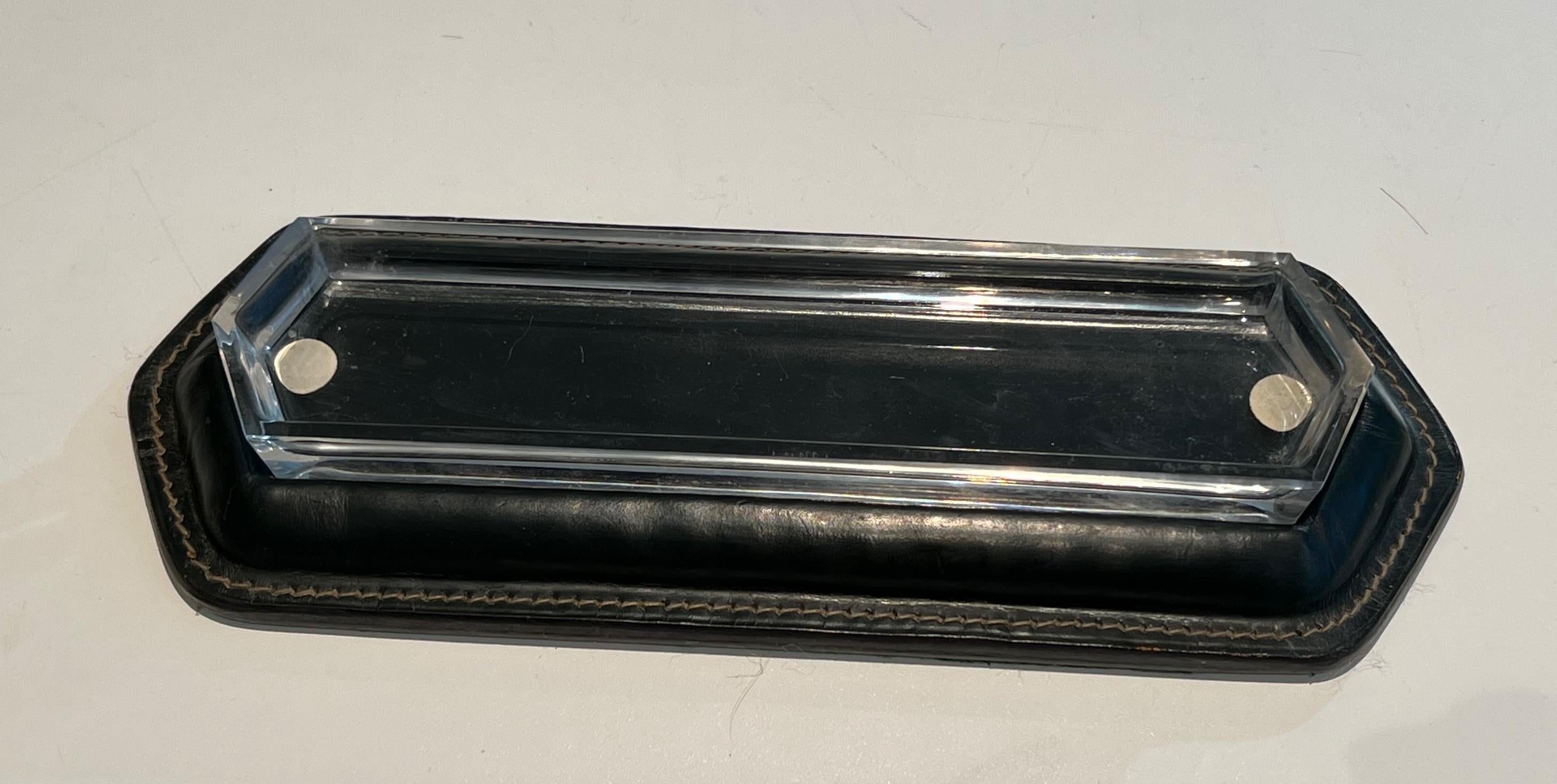 Cellier Stitched Leather Pen Holder in the Style of Jacques Adnet For Sale 11
