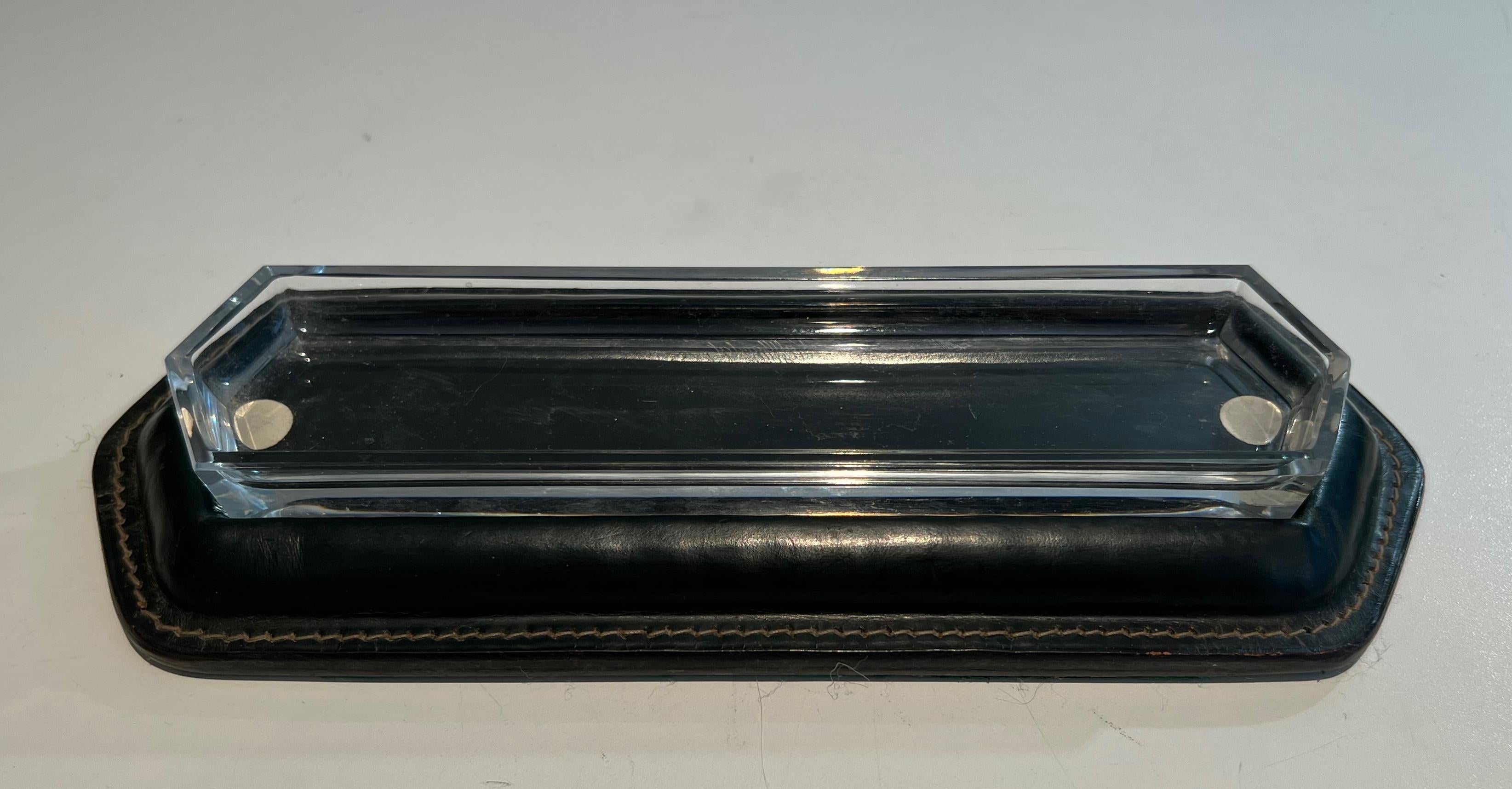 Mid-Century Modern Cellier Stitched Leather Pen Holder in the Style of Jacques Adnet For Sale