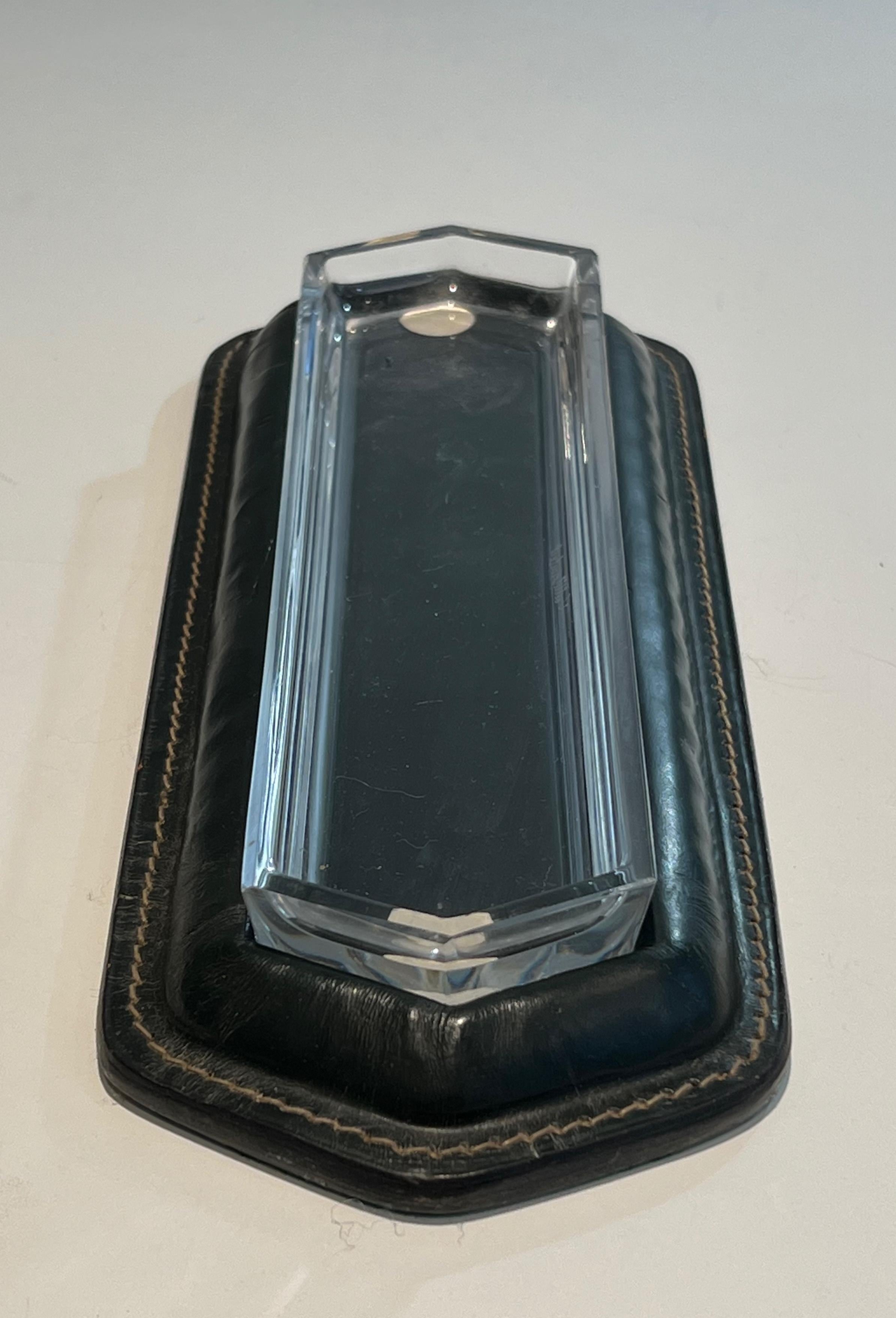 French Cellier Stitched Leather Pen Holder in the Style of Jacques Adnet For Sale